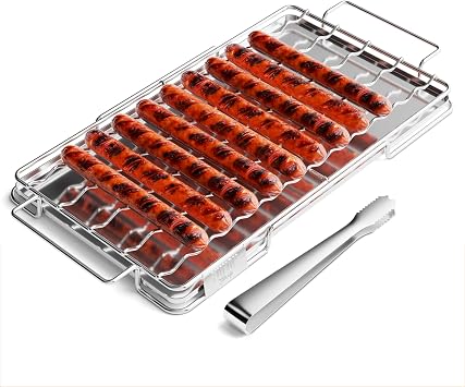 Yukon Glory Hot Dog Serving Tray | Holds 12 Hot Dogs | Heavy-Duty Stainless Steel | Grill to Table | Rust-Proof | Dishwasher Safe | for Backyard & Tailgate | Fathers Day BBQ Gift