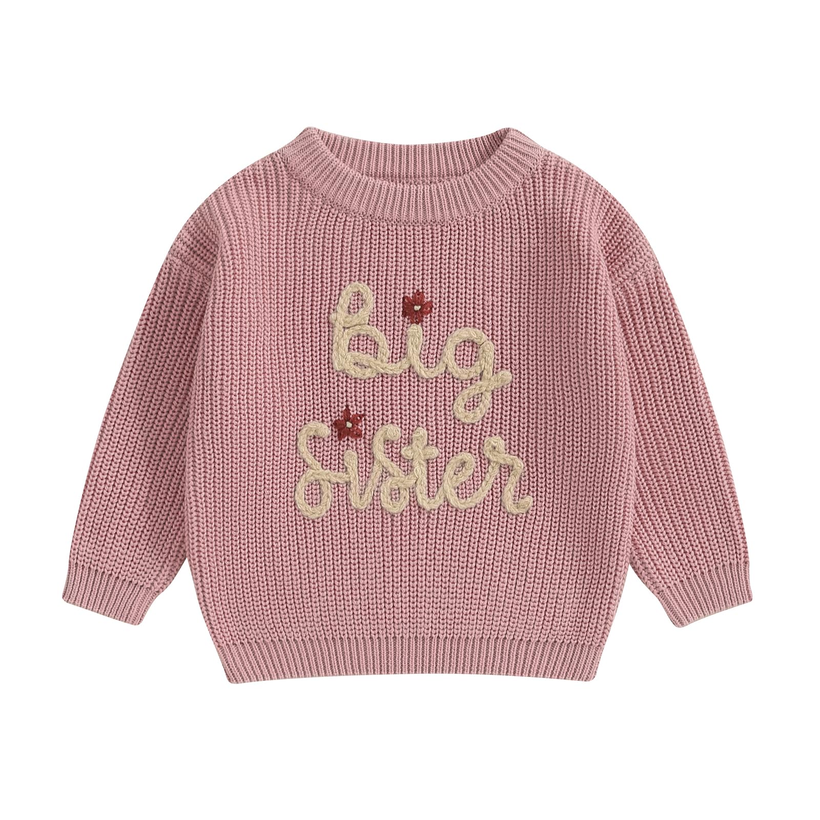 Ayalinggo Big Sister Little Sis Matching Outfits Knit Sweatshirt Oversized Pullover Sweater Toddler Fall Winter Clothes (Rosy Pink, 3-4 Years)