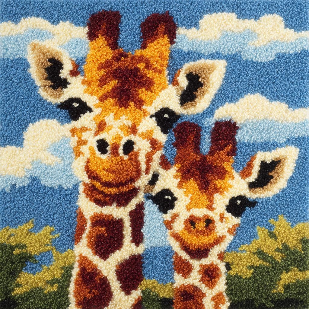 WallustrioaW Latch Hook Craft Cushion Kit 43x43cm,Animal Giraffe