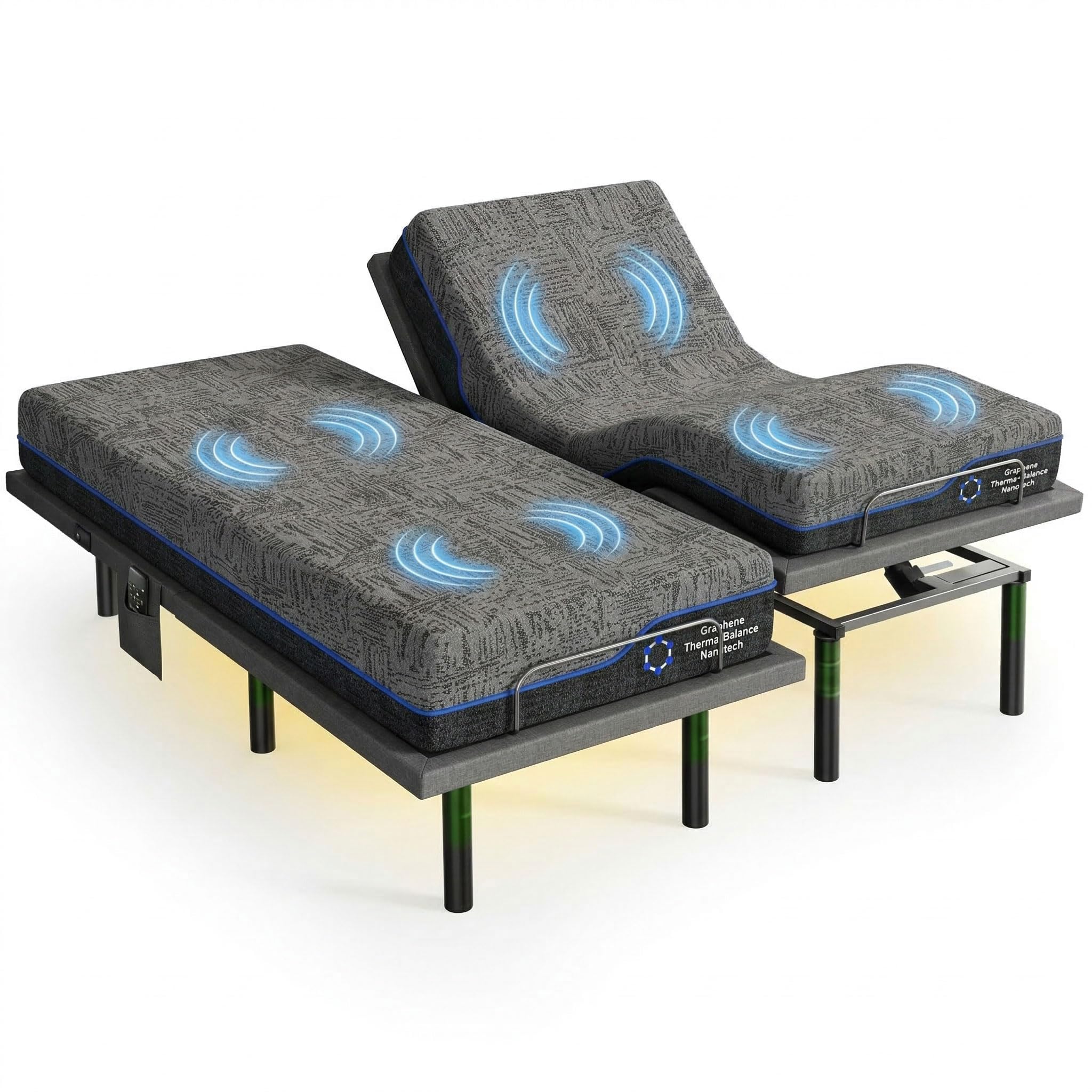 Marsail MS01-2 Split King Adjustable Base with Massage, Wireless Remote, 4 Adjustable Heights, Nightlight, 3 Minutes Fast Assembly