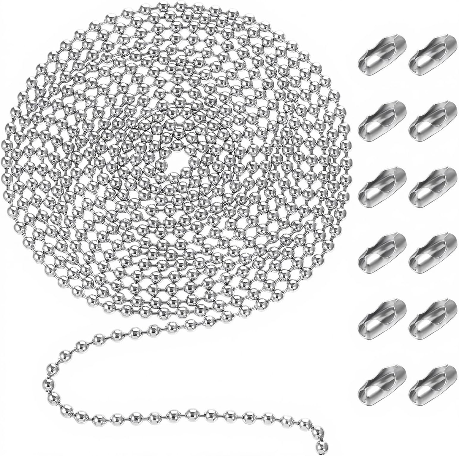 10 Feet Bead Pull Chains Extension 4.5mm Beaded Ball Chain with 12PCS Connectors Stainless Steel Dog Tag Chain for Window Blind Vertical Window Roller Chains Plumbing and Equipment Labeling