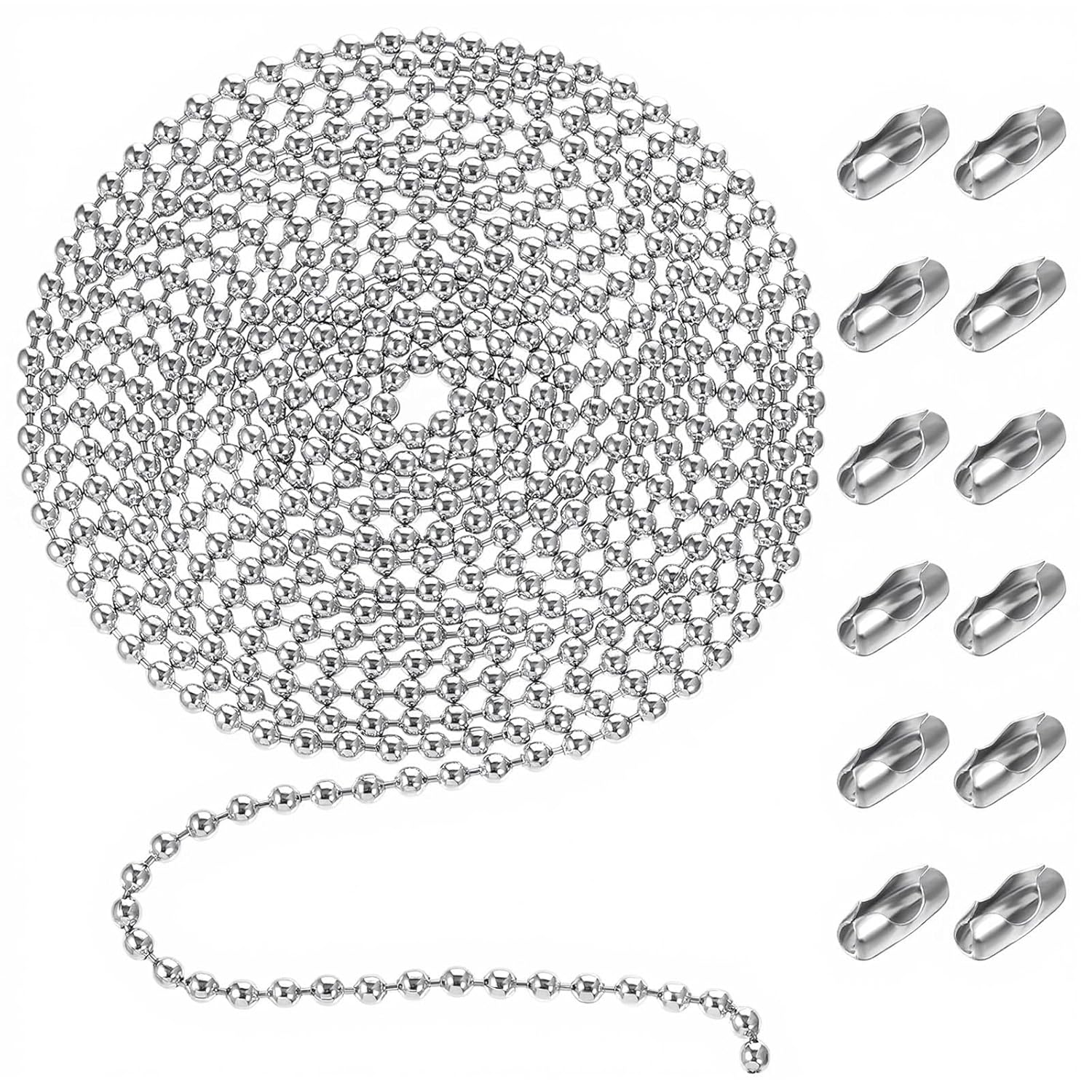 10 Feet Bead Pull Chains Extension 4.5mm Beaded Ball Chain with 12PCS Connectors Stainless Steel Dog Tag Chain for Window Blind Vertical Window Roller Chains Plumbing and Equipment Labeling