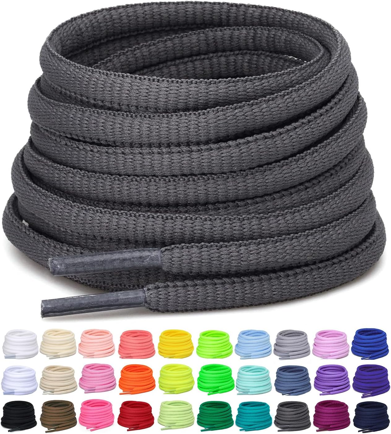 2 Pairs Oval Athletic Shoelaces 33 Colors 1/4" Half Round Shoe Laces for Sneakers