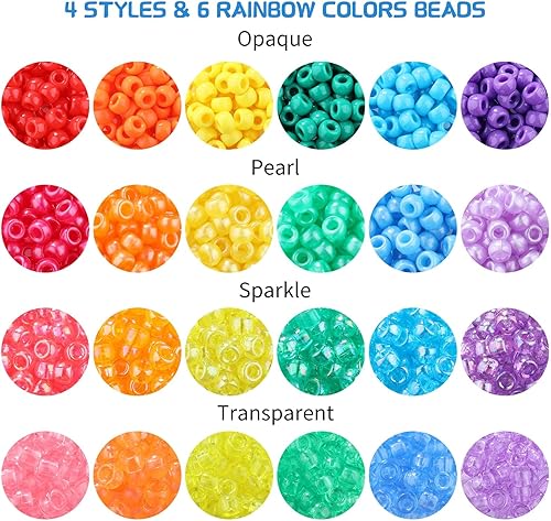 Vista 37 de Juego de 2600 cuentas de poni, juego de cuentas Kandi arcoíris de 18 colores, kit de fabricación de joyas de plástico mate multicolor para Rainbow