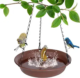 Banheira suspensa para pássaros, 1 pacote de alimentador de pássaros pendurado para ambientes externos, bandeja de alimentador de água para pássaros, bandeja de plástico para decoração de jardim