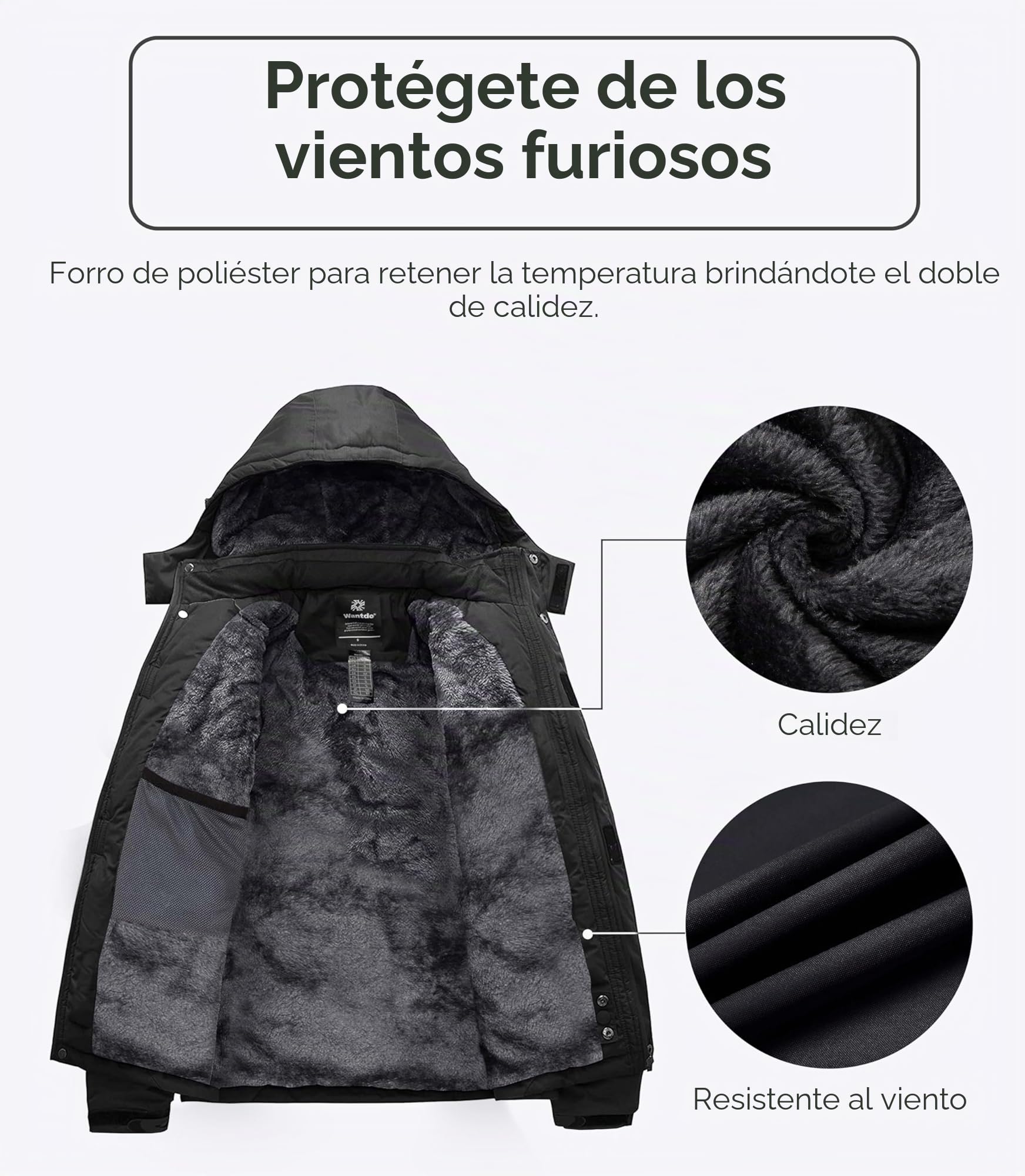 Wantdo Chaqueta de Esquí de Montaña para Hombre Abrigo de Invierno Impermeable con Capucha Cazadora de Snowboard Cálida Chaqueta al Aire Libre Antiviento Hombres