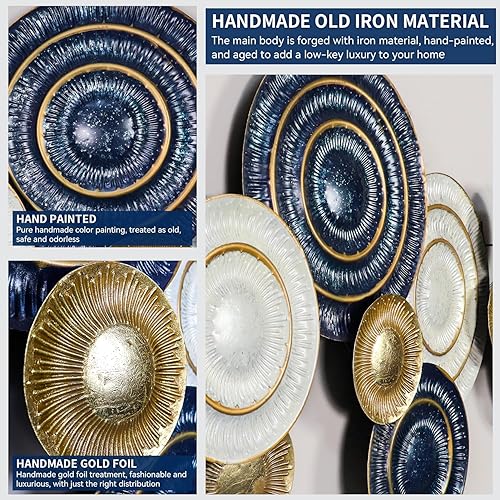 Miniatura 4 de KEQAM Arte de pared de metal para sala de estar, decoración de pared de metal grande, escultura de pared de lujo moderna 3D, adecuada para sala de