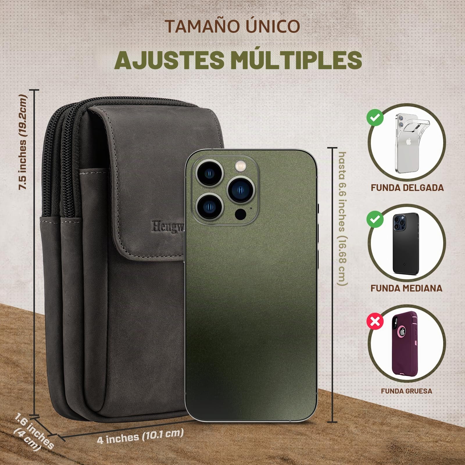Cuero Genuino Bolsa para móvil, Bolsa de Cinturón, Funda Movil Cinturon para Hombre, Fundón de Teléfono, Bolso Cintura con Presilla (Grey)