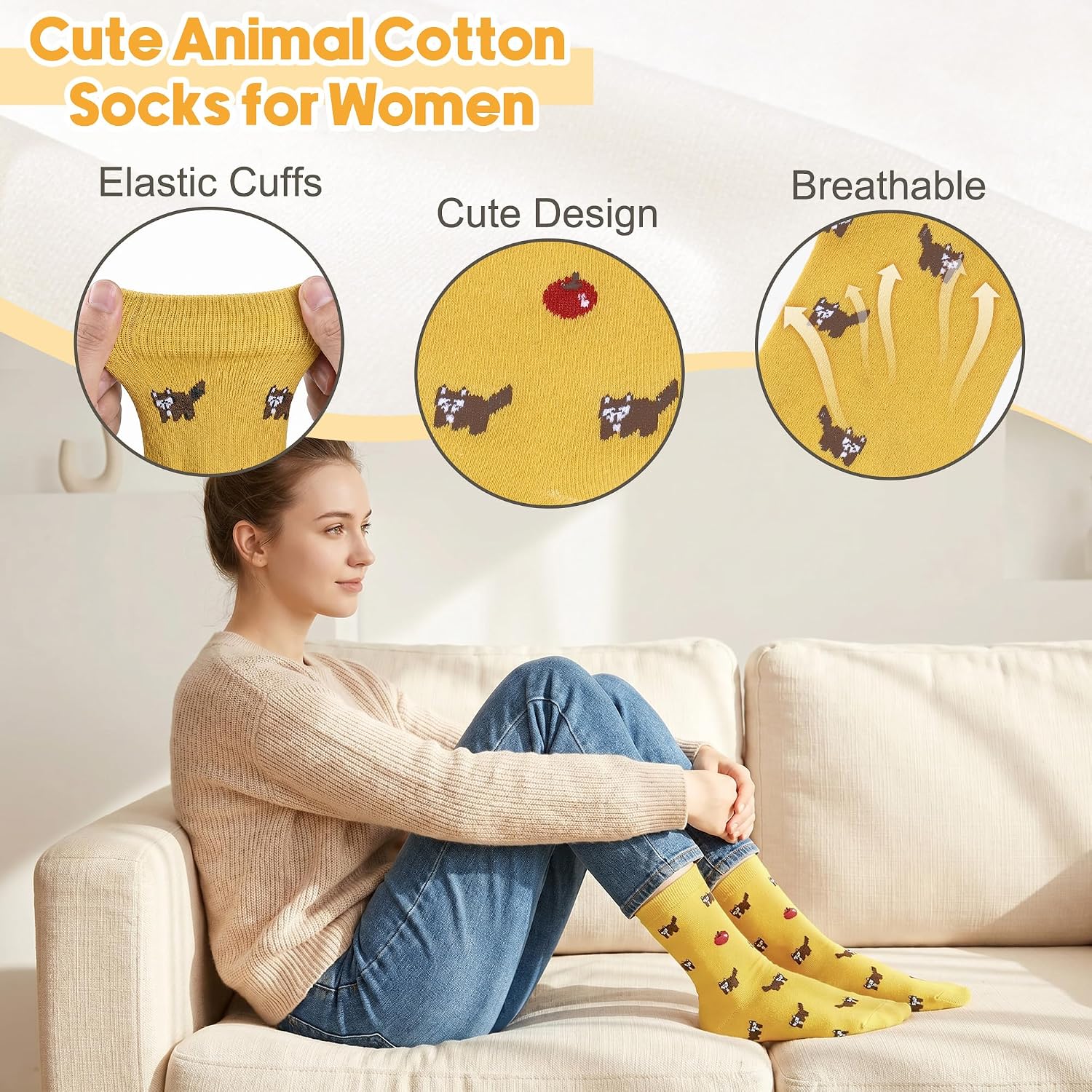 Chalier Funny Socks for Women, Fun Cute Cat Dog Animal Socks Gifts, ColorC