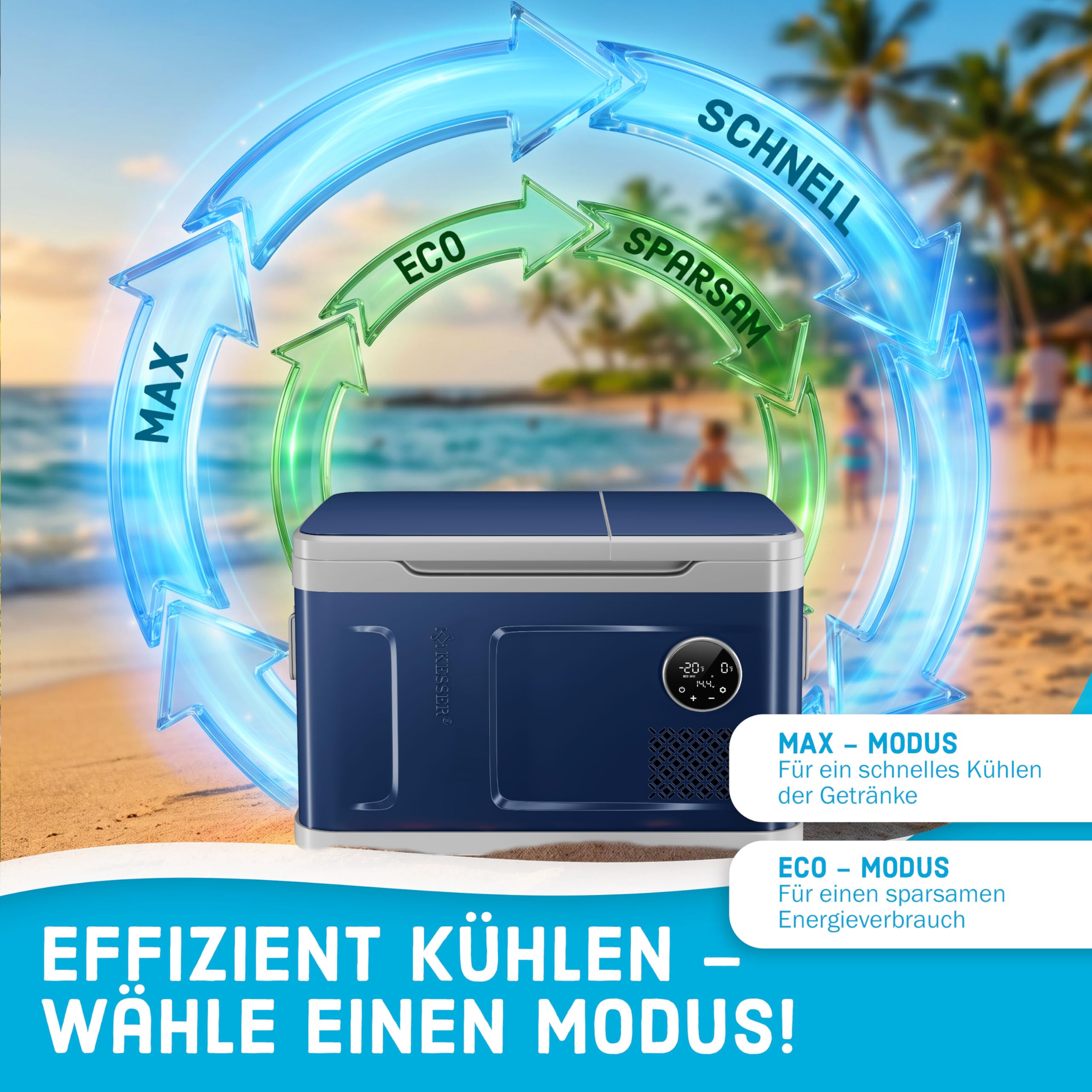 KESSER® Compressore frigorifero 2 in 1 doppia zona di raffreddamento e congelatore da 49 litri, congelatore elettrico con 2 batterie di raffreddamento e funzionamento touch LED, frigorifero fino a -20