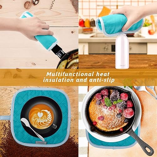 Miniatura 4 de Juego de 4 manoplas de horno y soportes para ollas, guantes de horno 572F resistentes al calor para cocina, guantes de horno con forro de algodón