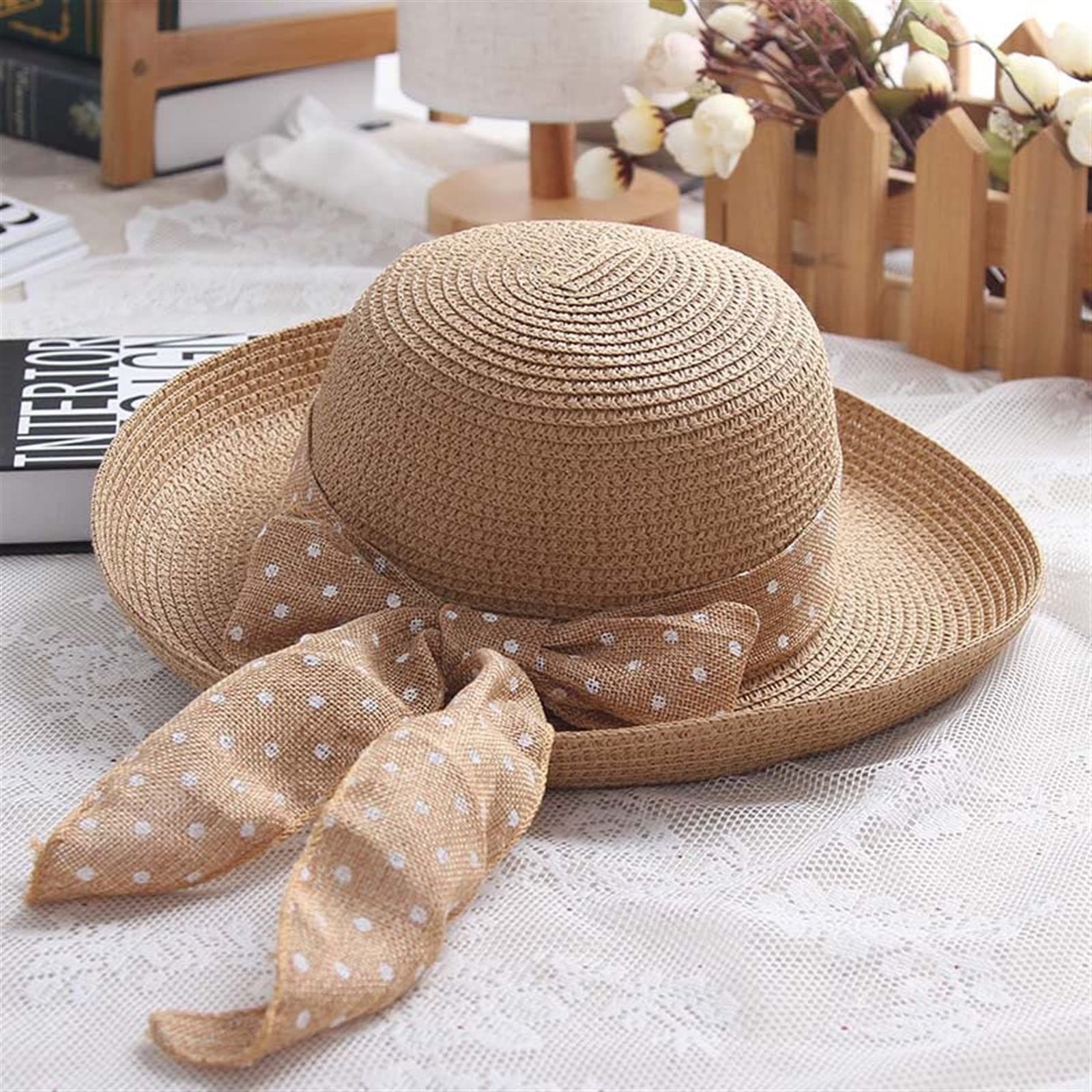 Amazon.com: ZHOUYANB Summer Hats for Women Dot Ribbon Hat  display picture 1