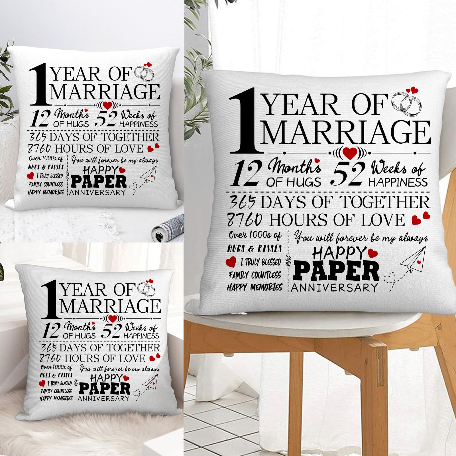 1st Anniversary Cushion Cover Gift for Him Her 1 Year Anniversary Wedding Gifts Decorations for Couple Boyfriend Girlfriend Men Women Husband Wife - Image 2
