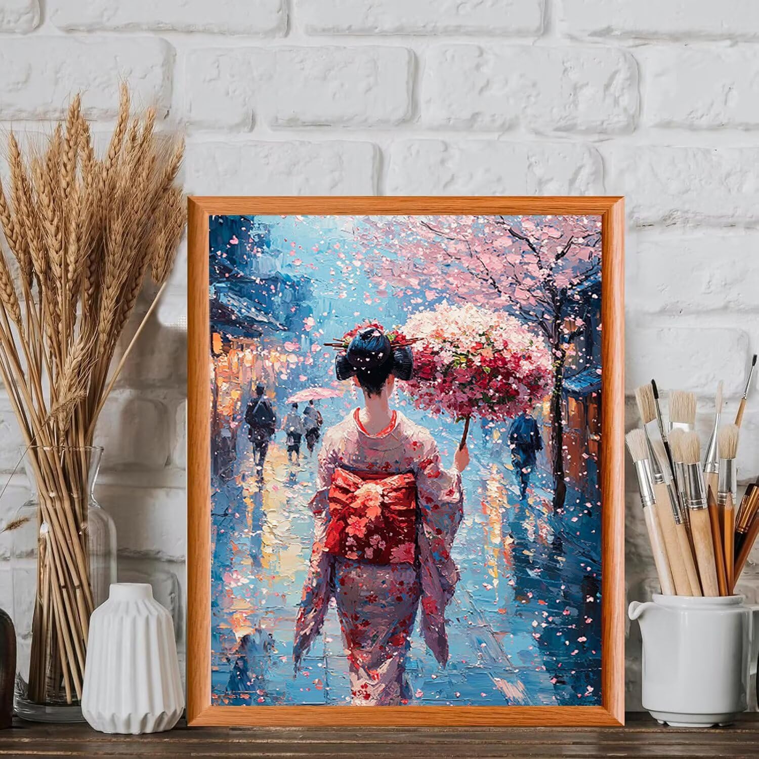 Malen nach Zahlen Erwachsene Straßenansicht mit Geisha, 70x90cm x-499 | Handgemalt Ölgemälde Kit für Mädchen Jungen ab 7 8 9 Jahre, Rahmenlos, für die Wanddekoration zu Hause, DIY Acrylmalerei