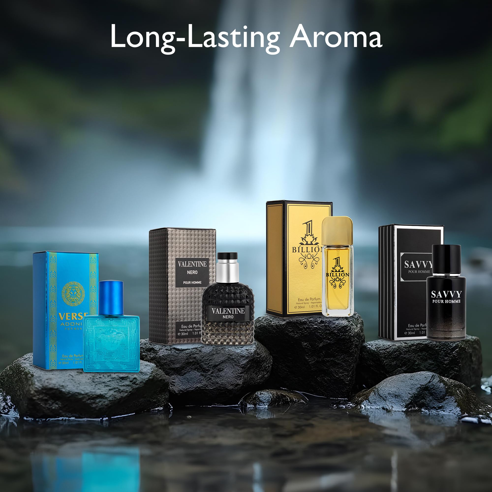 Signature Scent 4-Piece Mini Fragrance Set for Men Includes Salvage/1 Billion/Verse/Valentine Collection of Woody, Spicy, Citrus & Aromatic Fragrance Non-Irritating Ingredient Each One in 30ml Bottle