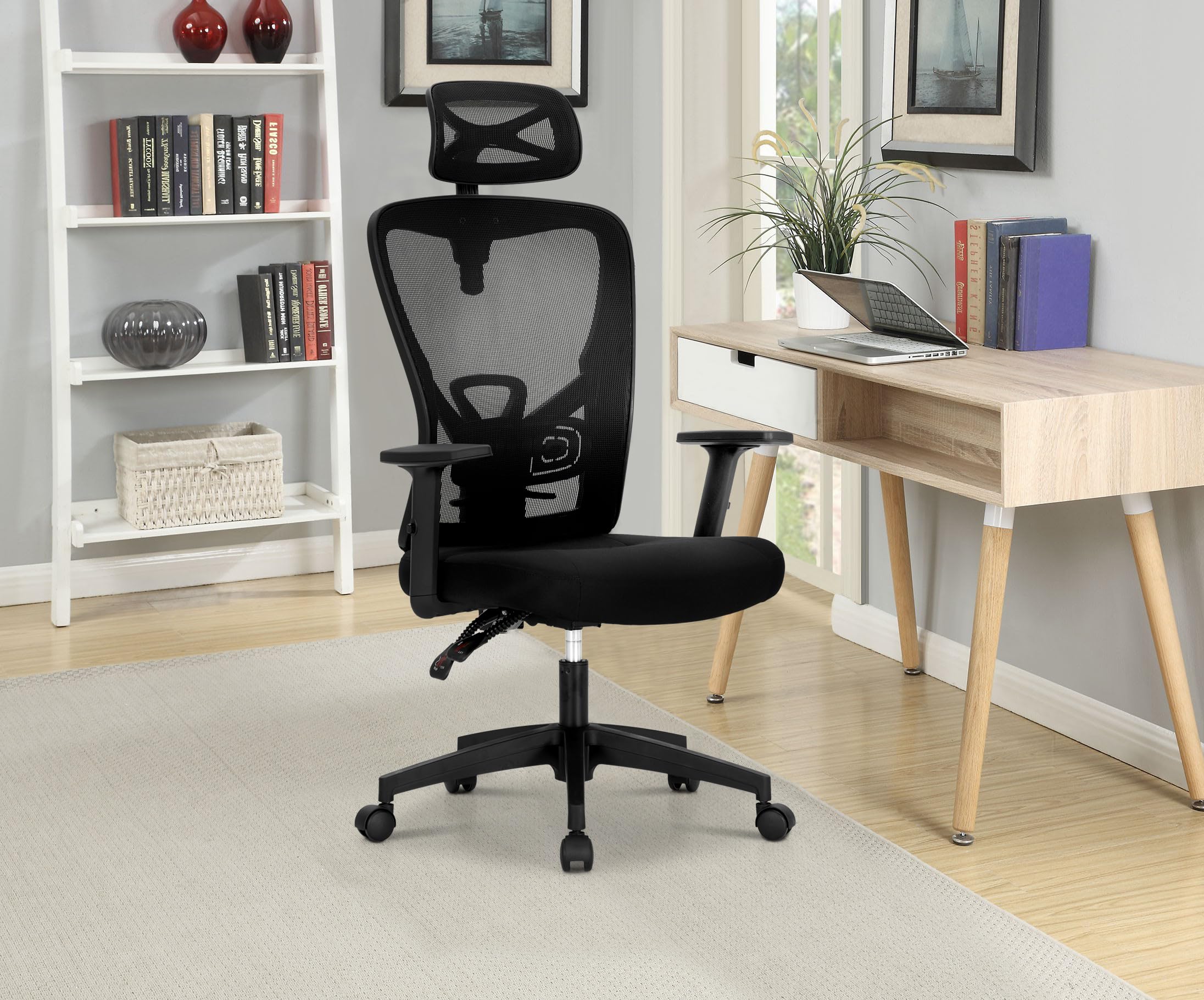 ALPHA HOME Office Chair Ergonomic Mesh Desk Chair High Back Computer Home Office Chair 90-135°Tilt Angle Executive Manager Chair with Adjustable headrest,Lumbar Support and Armrest for Work Study