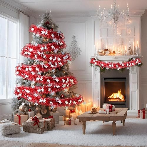 Miniatura 3 de Guirnalda de oropel de Navidad de 100 pies, guirnalda metálica con luz brillante para San Valentín, cumpleaños, boda, fiesta, vacaciones,