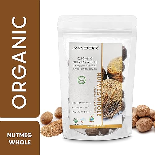 Miniatura 2 de AVADOR USDA Certificado orgánico de nuez moscada entera 705oz  Myristica Fragrans Agente saborizante