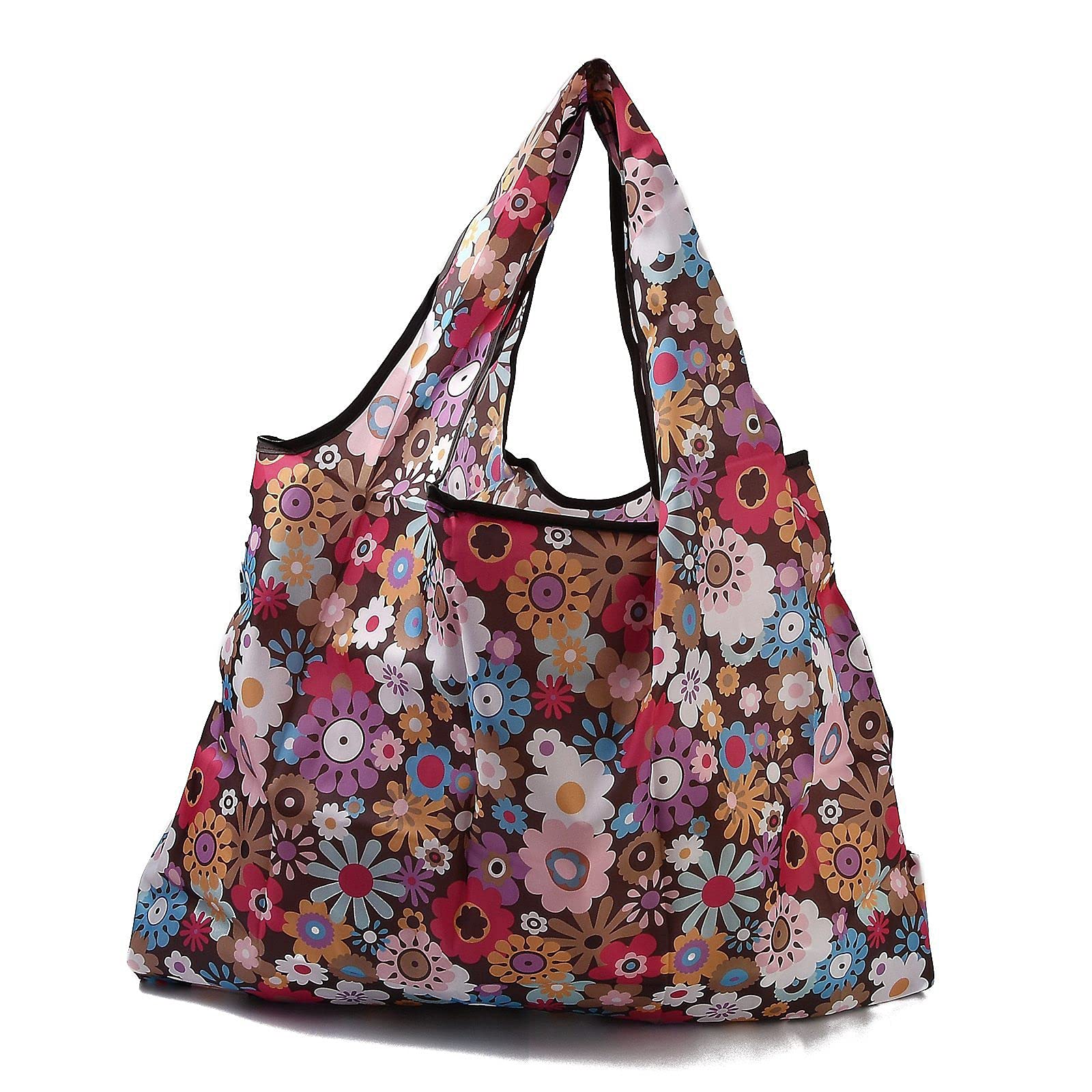 BEEFLYING 3 Pezzi Borse della spesa pieghevoli in nylon Borse shopping riutilizzabili Borsa ecologica con custodia per custodia Manico per lo shopping in viaggio (modello girasole)