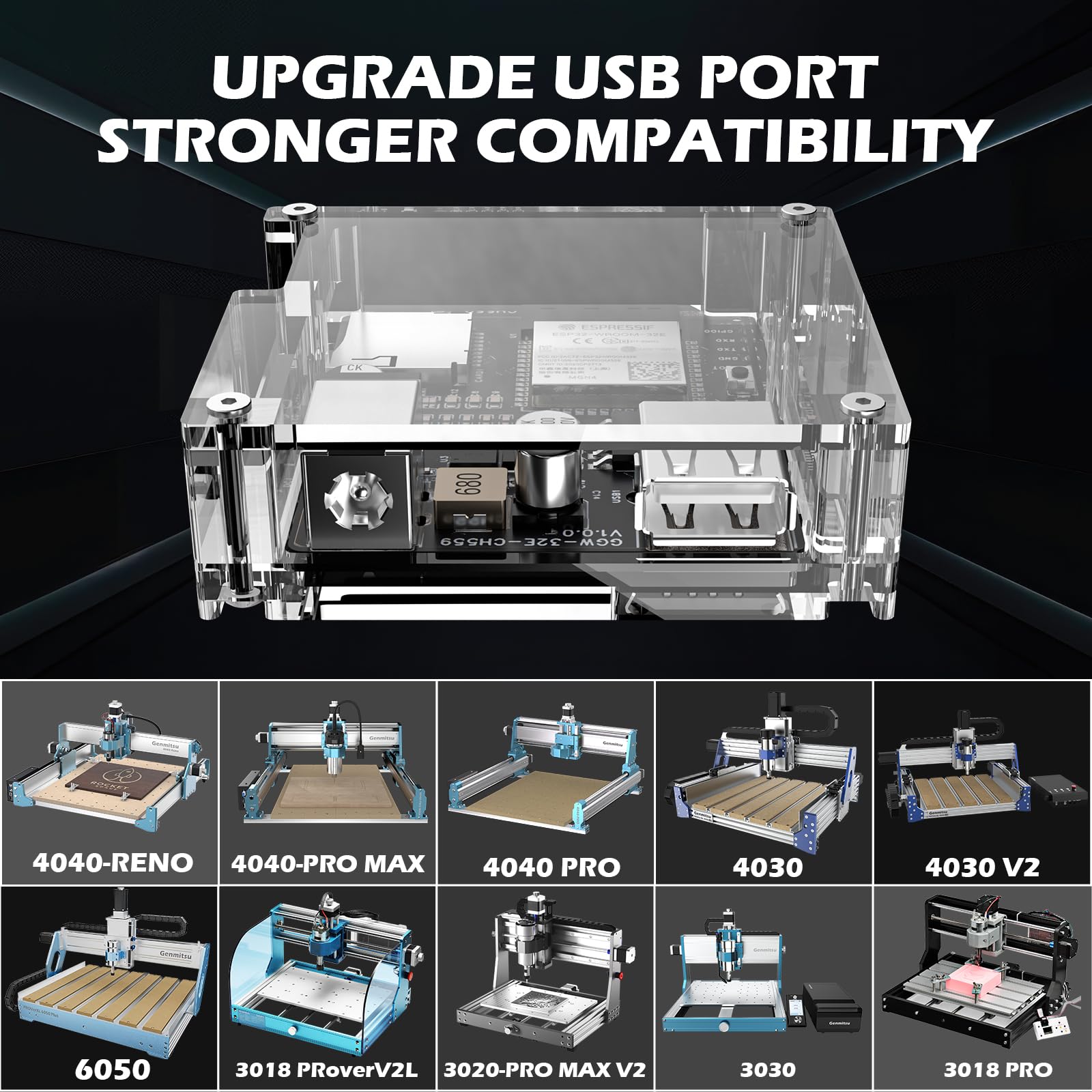 Genmitsu GGW-USB bezprzewodowy zestaw modułów Wi-Fi z portem USB, wysyłanie kodów G, pilot zdalnego sterowania i monitorowania, sterownik offline do wszystkich maszyn CNC Genmitsu