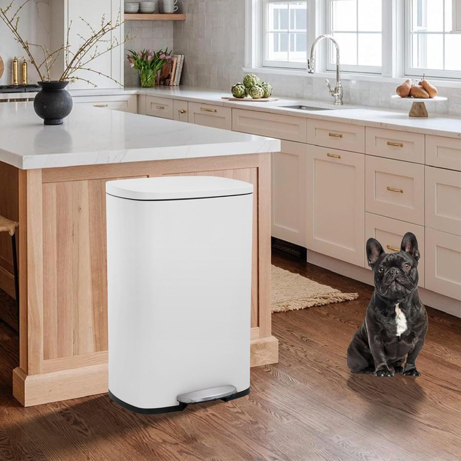 13 Gallon Stainless Steel Kitchen Trash Can,Garbage Bin with Lid,Step Trash Can,Fingerprint-Proof,Soft Close,Office Bedroom Bathroom,Blue
