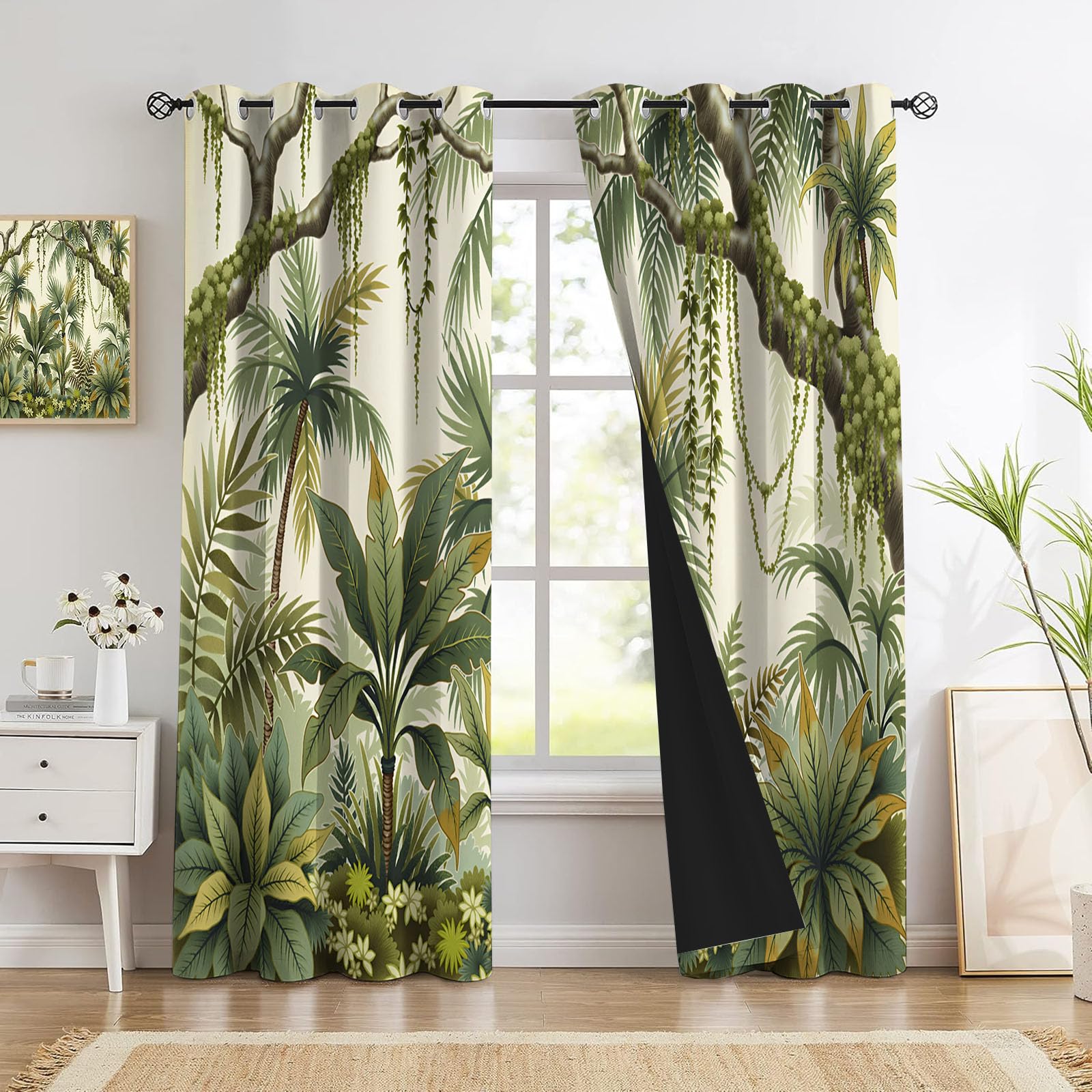 Rideau occultant à œillets vert olive jungle 140x260 cm pour salon et chambre