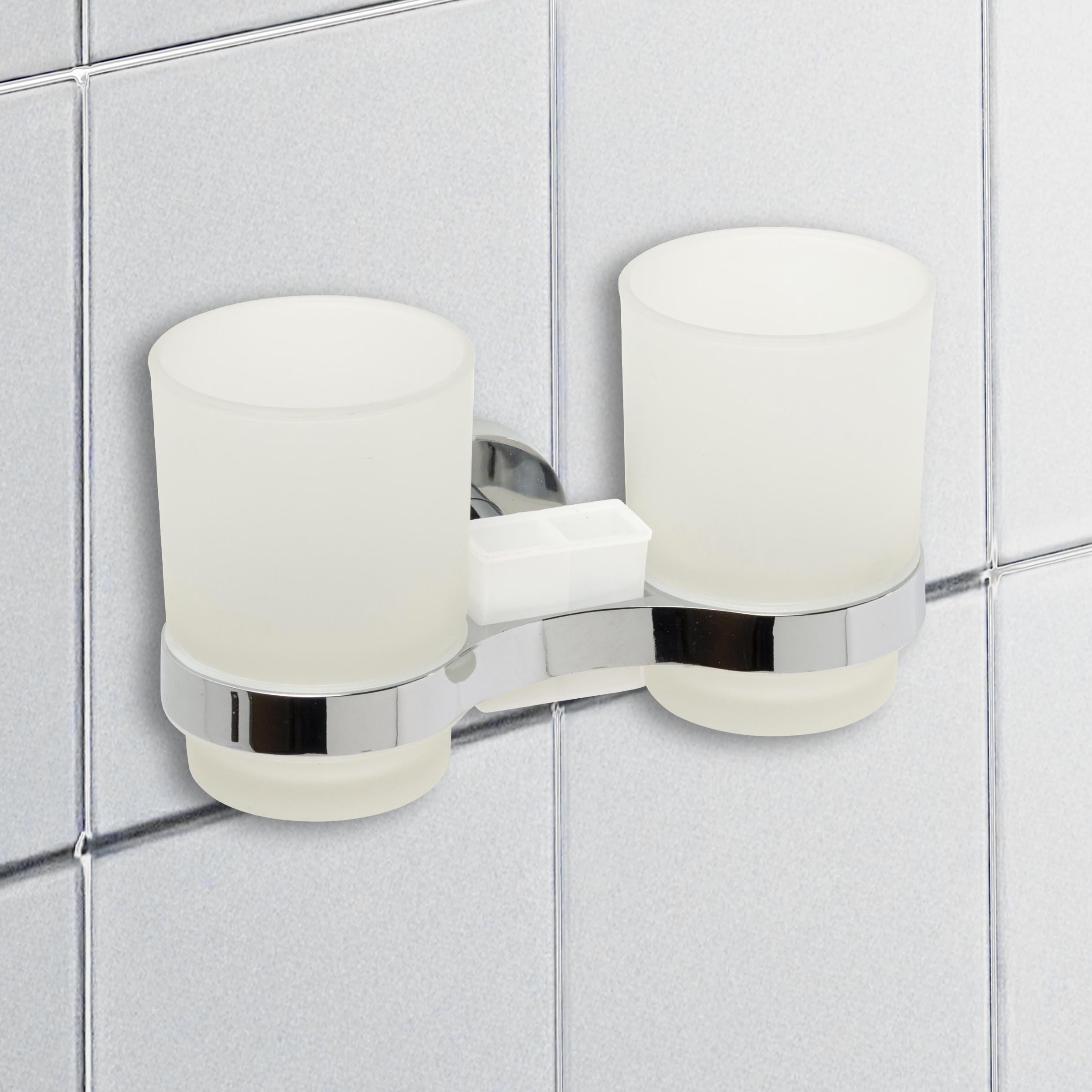 IPEA Samoprzylepny uchwyt na szczoteczkę do zębów z podwójną szklanką - bez wiercenia - nowoczesny design - stylowy uchwyt na szczoteczki do zębów i pastę do zębów na ścianę przyklejanie w łazience