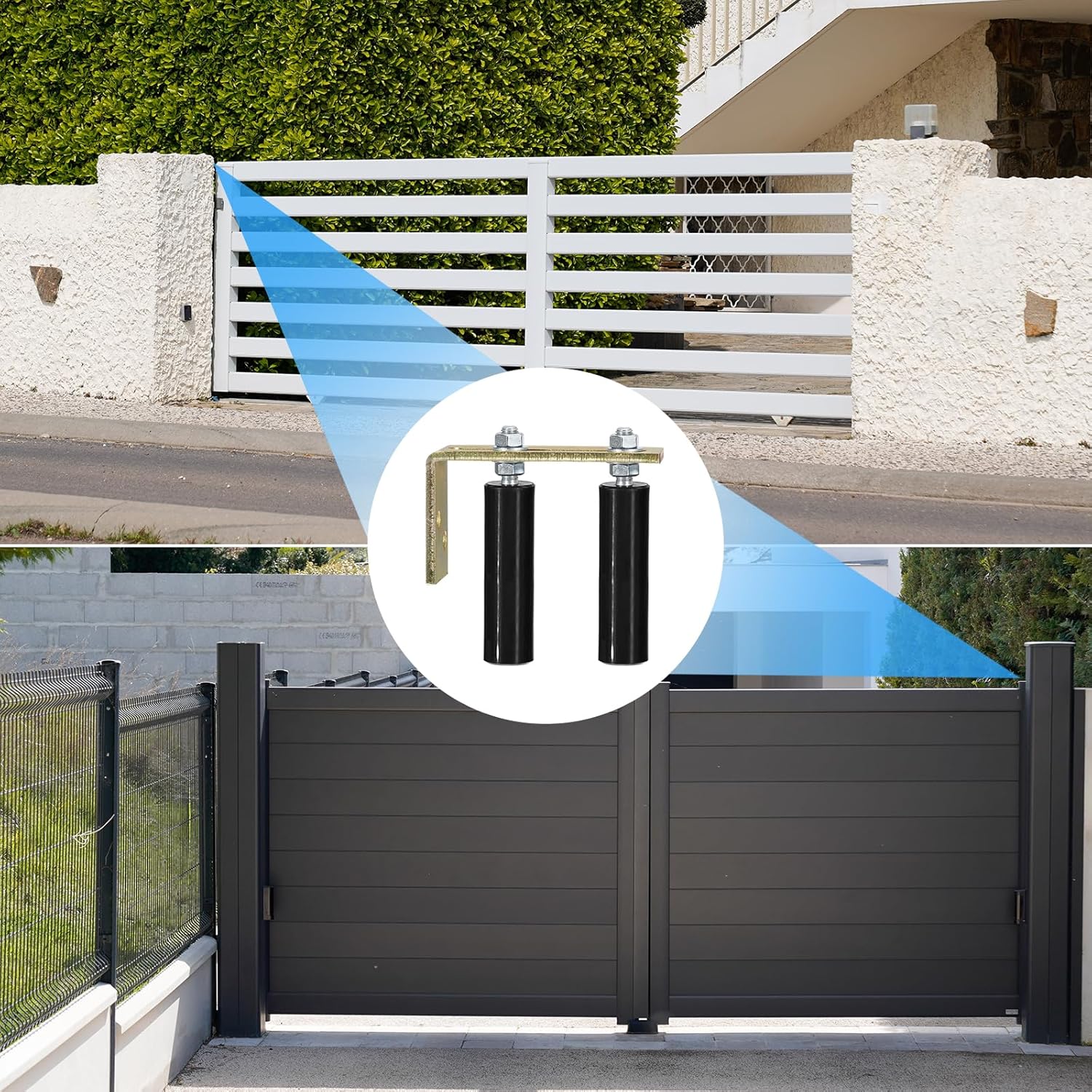uxcell Gate Roller Guide Adjustable, 6" Sliding Gate Nylon Roller with L-Shape Bracket, Gate Roller Guide Support Assembly for Sliding Rolling Gate Black