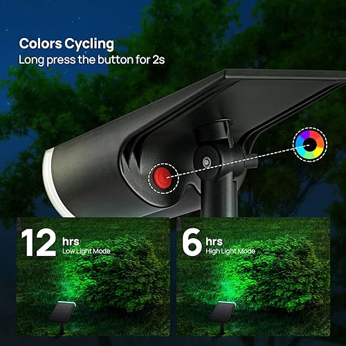 Miniatura 3 de Consciot Focos solares para exteriores, 16 LED IP67 impermeables que cambian de color, luces solares para exteriores, 8 colores, encendidoapagado