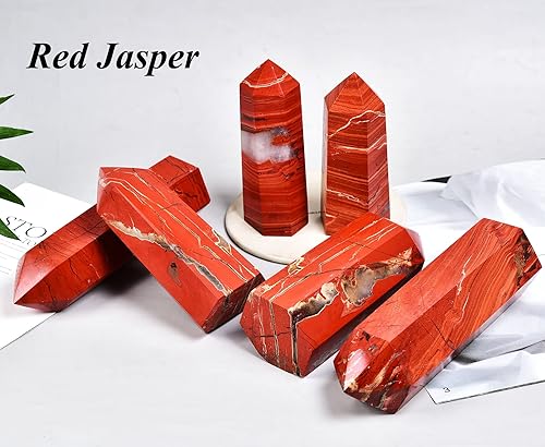 Miniatura 6 de AMOYSTONE Obelisco de jaspe rojo, torre grande de varita de cristal curativo, 6 columnas facetadas, terapia de meditación de chakras Reiki, 0.6-1.1