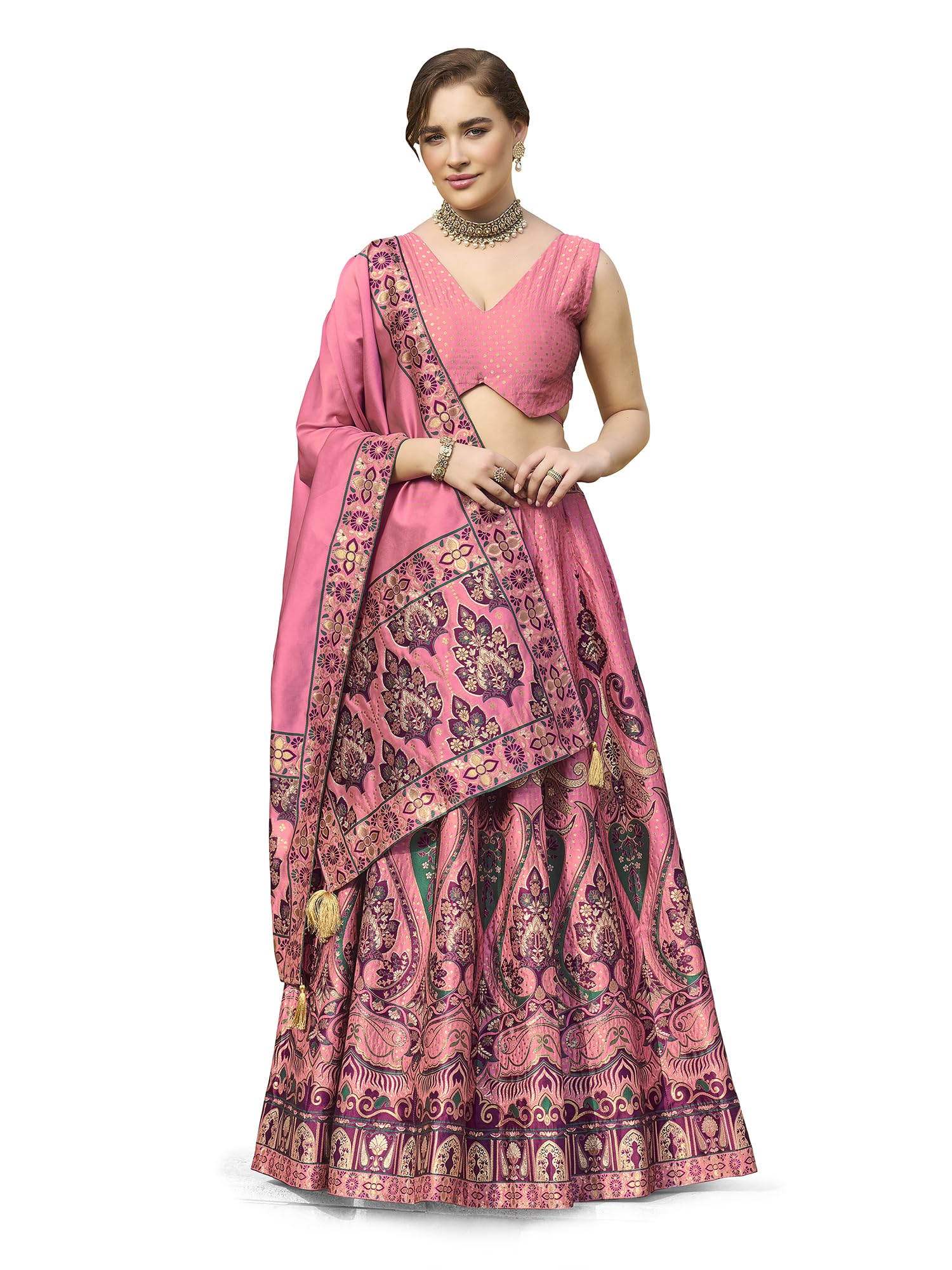Women's Jacquard Semi-Stitched Lehenga choli-image-12