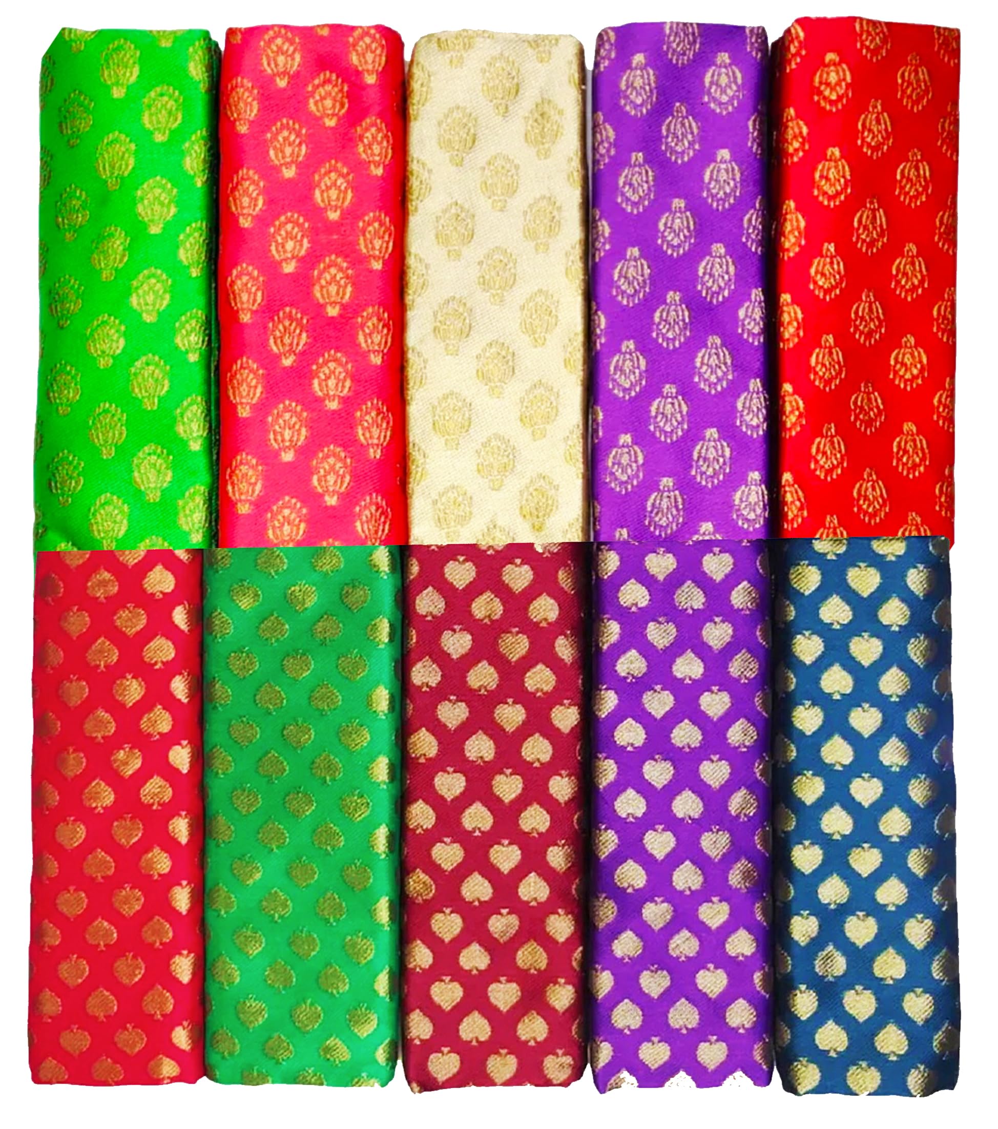 Women's Blouse Piece Jari Silk Blend Unstitched Blouse Materials 1 meters Each Piece, Assorted Multicolour (Pack of 10 Pieces)