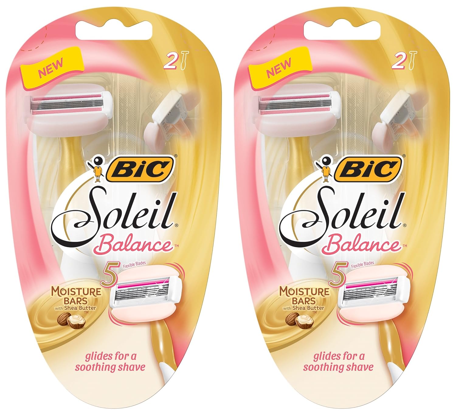 Bic Soleil Balance Razor For Women - Moisture Bars With Shea Butter - 2 Count Razors Per Package - Pack of 2 Packages