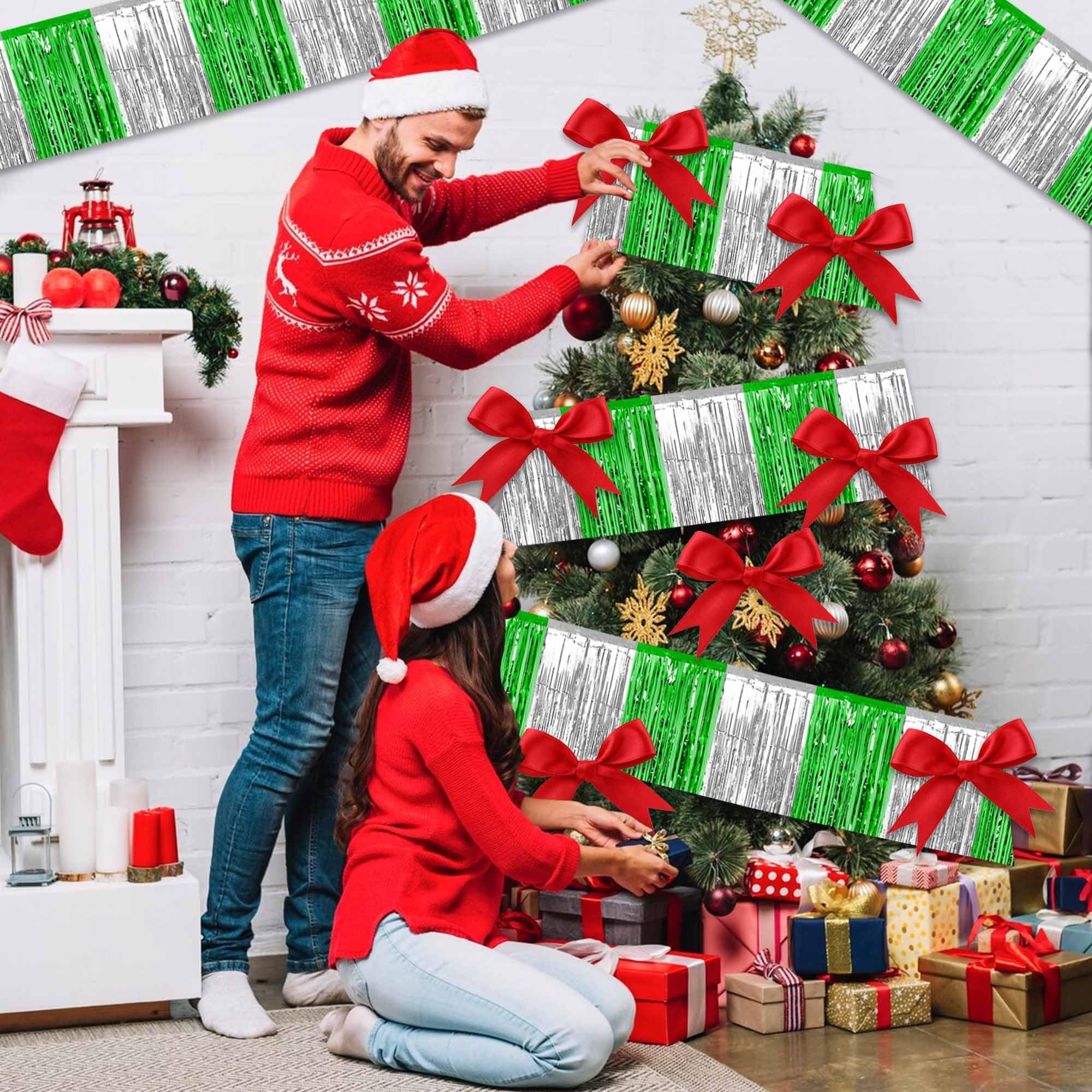 Paquete de 3 guirnaldas de flecos de papel de aluminio plateado y verde de 10 pies, guirnalda metálica para colgar en la pared para flotadores de desfile, cabina de fotos, Halloween, Navidad, Año
