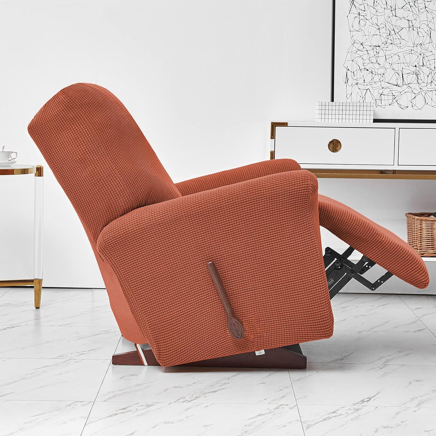 MIFXIN Recliner Cover 4-Piece Stretch Reclining Chair Covers for 1 Cushion Recliner Sofa Single Seat Couch Furniture Protector Slipcover Soft Washable (Knitted Orange)