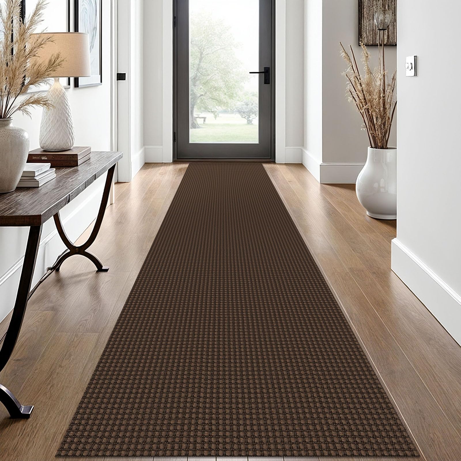 EARTHALL Woven Runner Rug 2x12 Ft Washable Runners for Hallways Extra Long Cotton Non Slip Rubber Backed Kitchen Runner Braided Indoor Floor Carpet