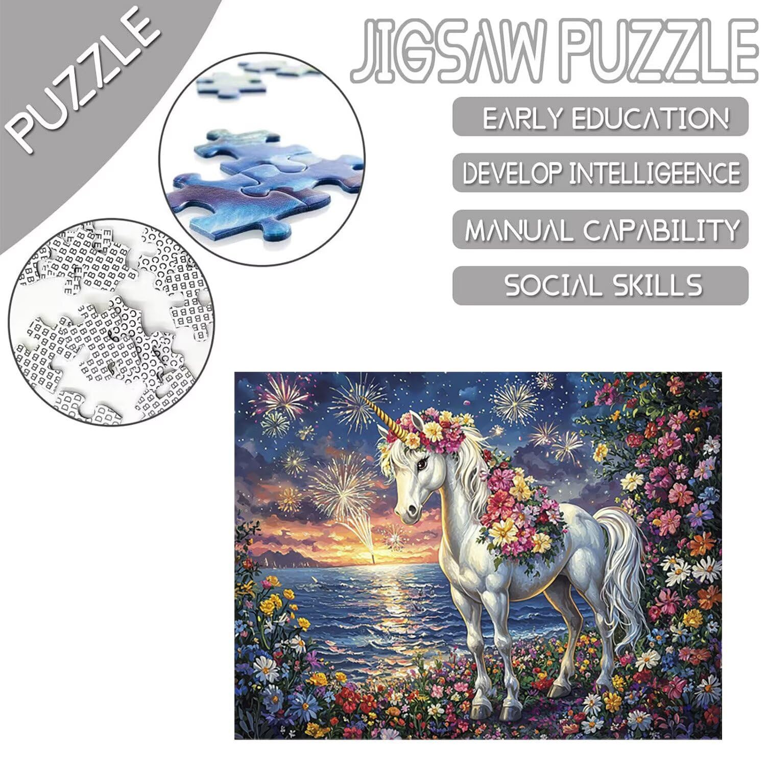 Puzzle de 1000 Piezas Puzzle Adultos 75x50cm Juego Educativo Regalos Rompecabezas para Adultos y niños a Partir de 14 Años, Regalo Creativo para la Relajación - (Unicornio con Vistas al mar) t-250