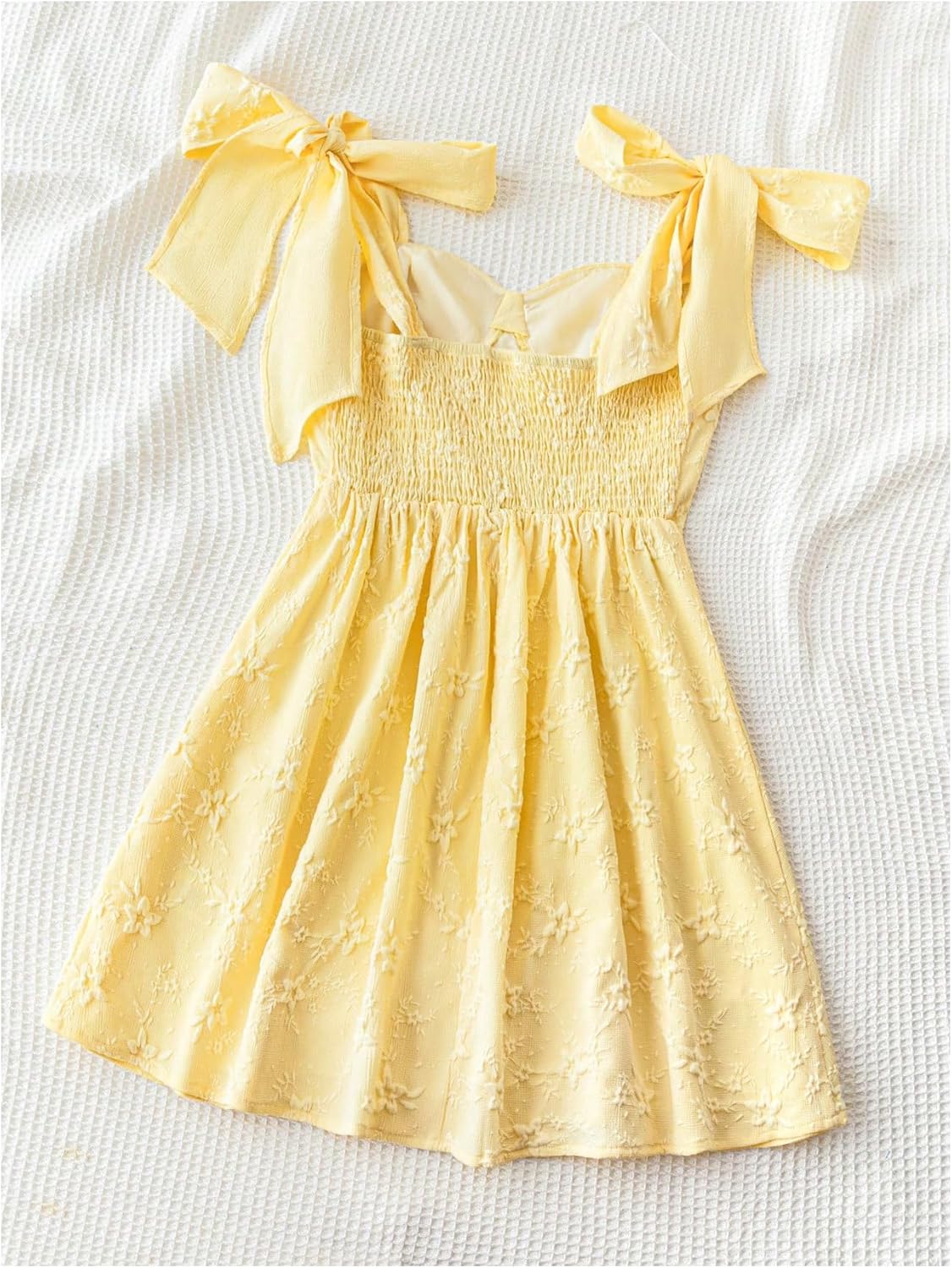 WDIRARA Women's Floral Textured Sleeveless A Line Mini Dress Bow Tie Shoulder Ruffle Cami Dresses - Image 4