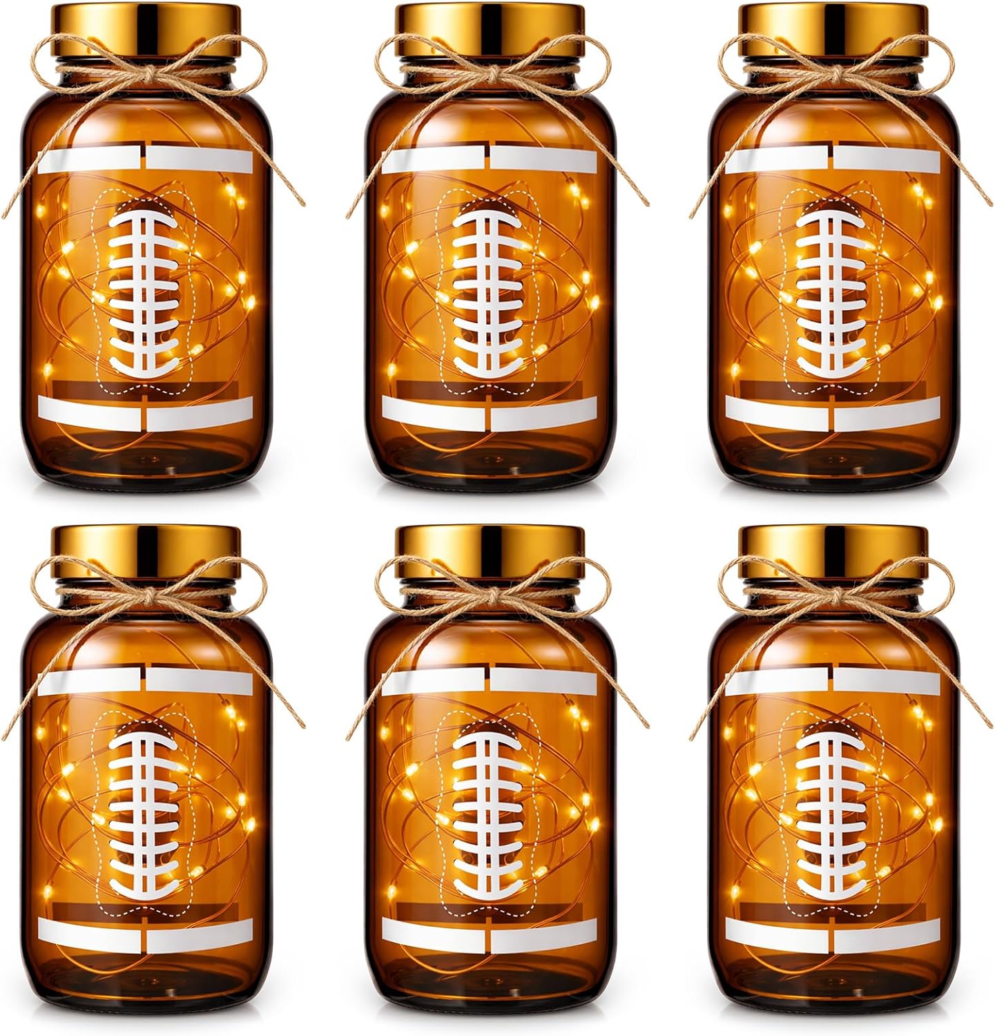 12 Sets Football Centerpieces for Table LED Light Football Mason Jars Vase Table Toppers Decor for Home Touch Down Rugby Day Decoration for Game Sports Birthday Party Supplies