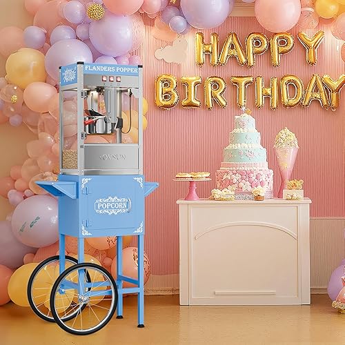 Miniatura 8 de ROVSUN Máquina de palomitas de maíz con carrito, ruedas y hervidor de 10 onzas que hace hasta 4 galones certificado ETL, máquina de palomitas de