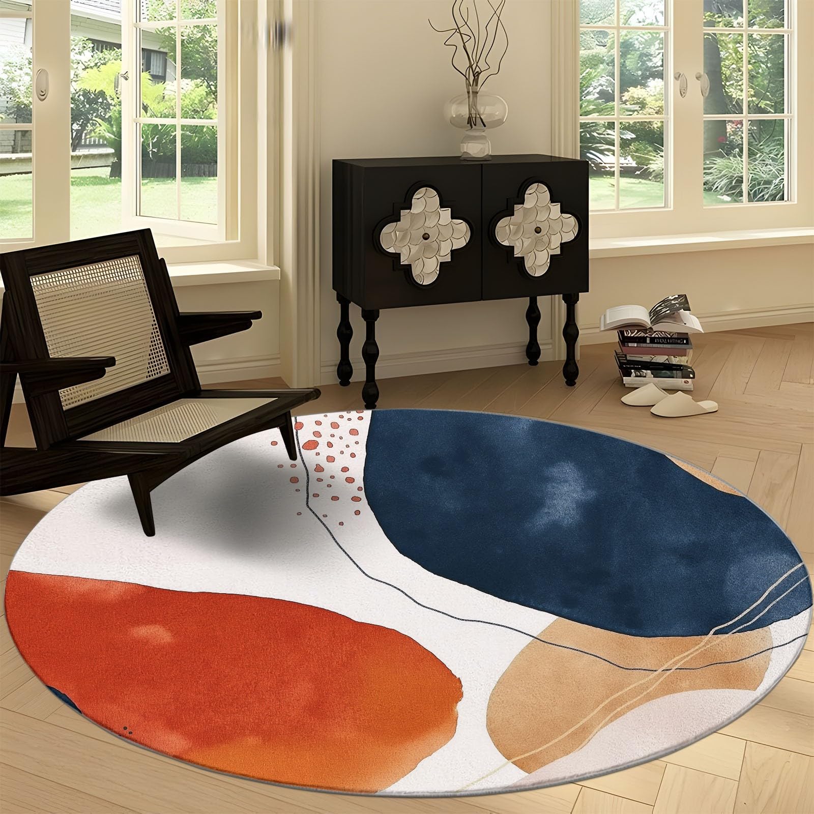 Tapis rond géométrie aquarelle abstraite lavable salon et chambre