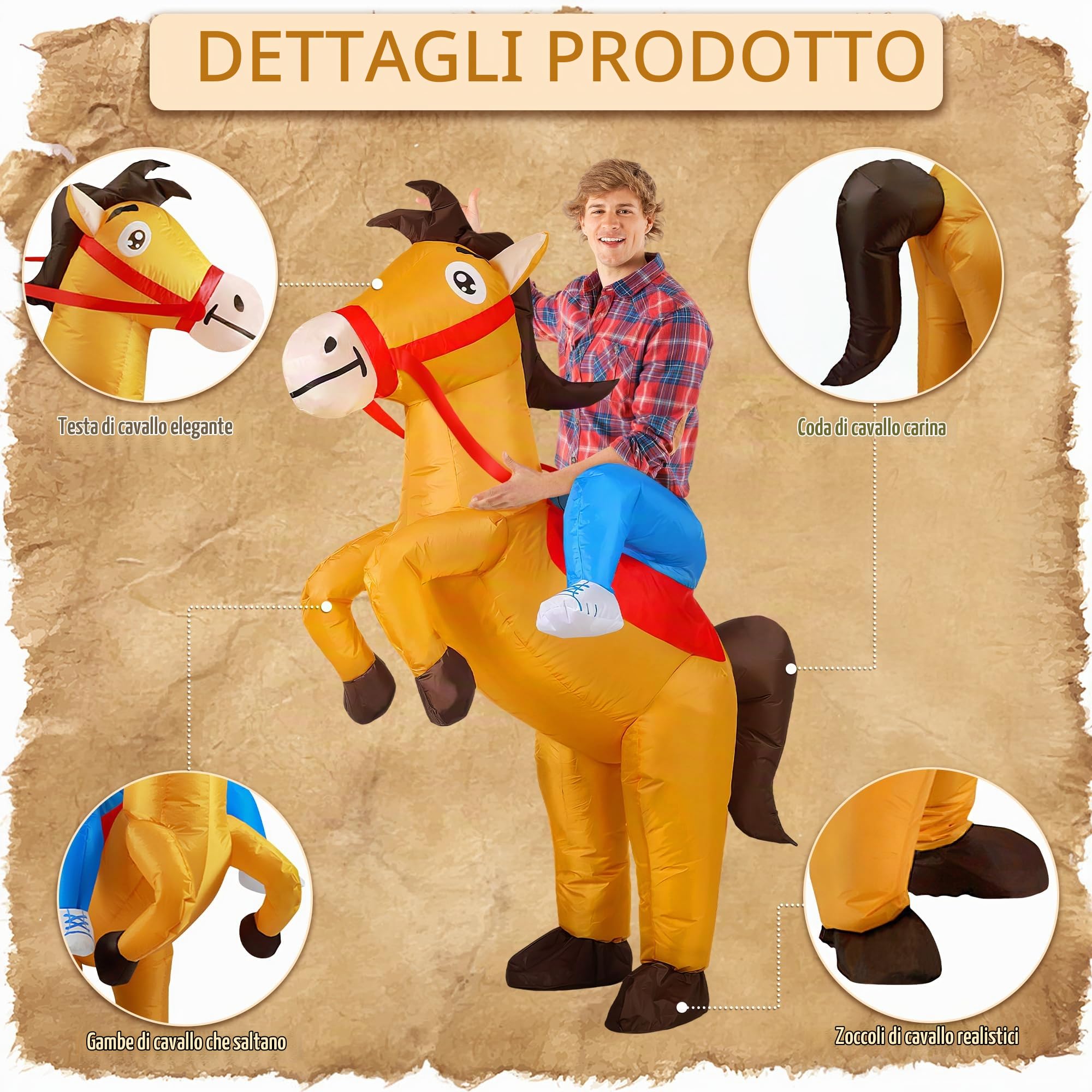 Costume da cavallo gonfiabile, costume da cavallo gonfiabile del cowboy divertente costume gonfiabile del cavallo per gli uomini le donne il partito di tema di carnevale