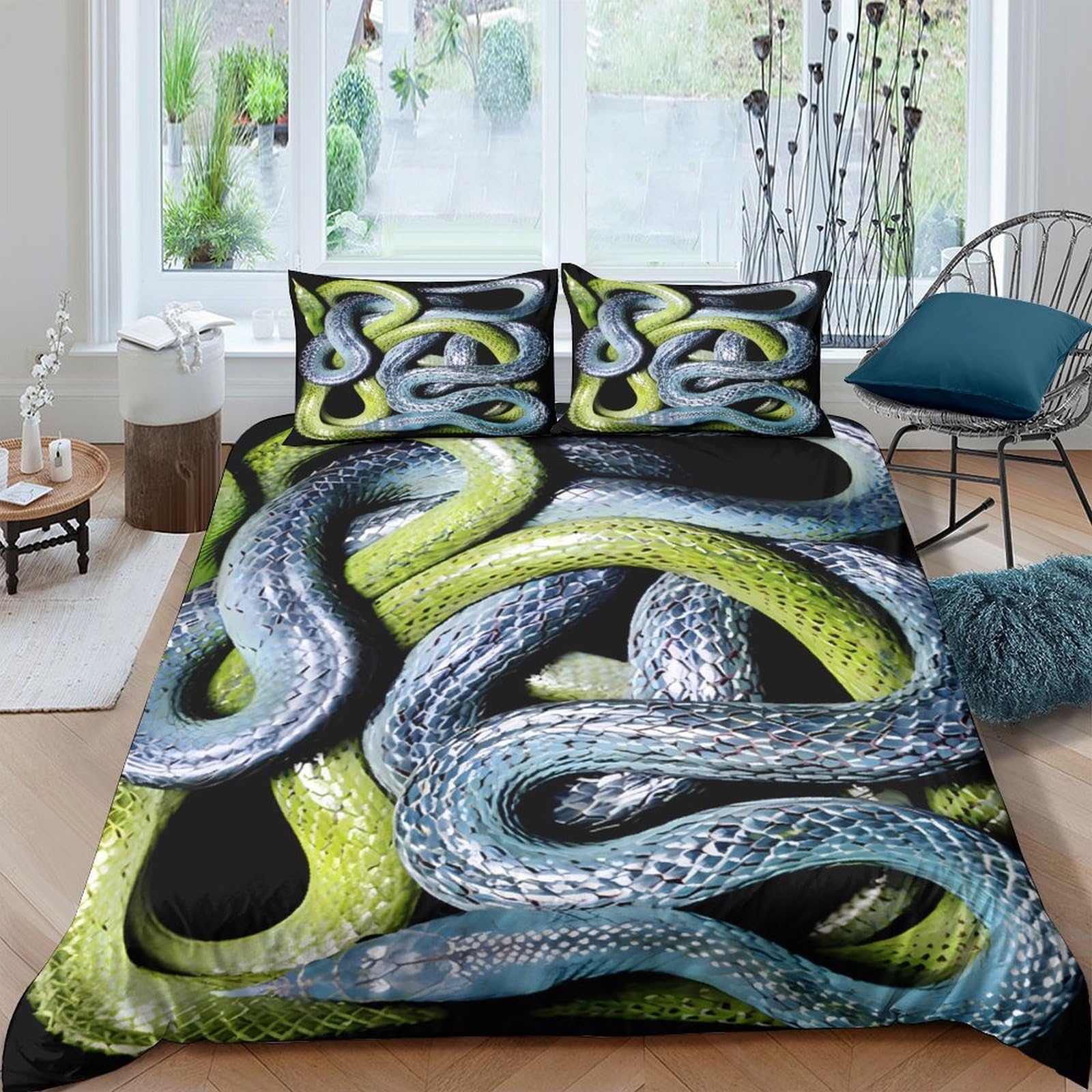 Ctjqhvkz Style-6 3D Printed Green Snake Fitted Sheet Microfiber Soft Anti-Slip Blue Serpent Mattress Cover For Bedroom Dorm Decor Single（135X200cm）