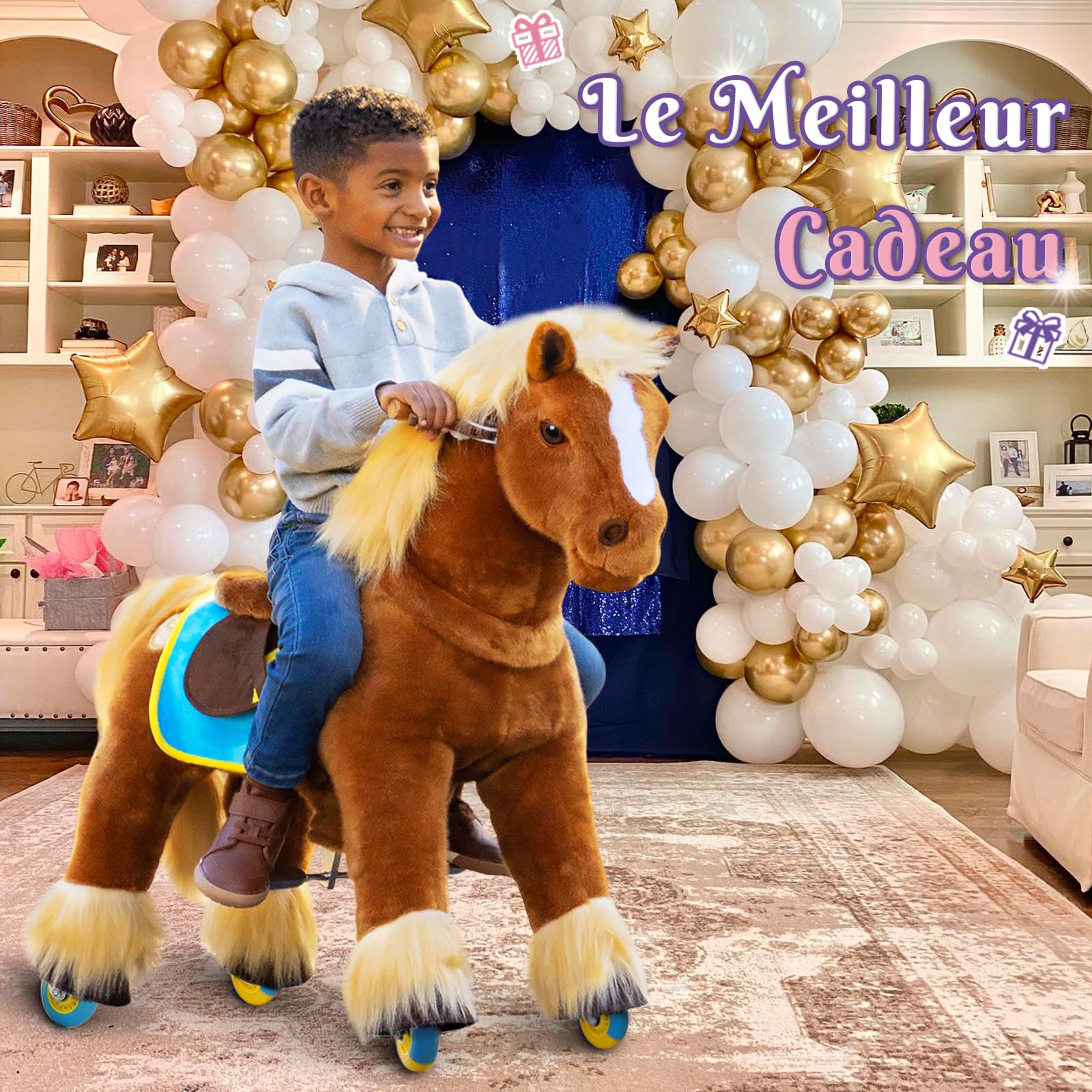 PonyCycle Prémium Modèle X Cheval Jouet Mécanique à roulettes avec Frein (Cheval Brun/Taille 4 pour 4-7 Ans) Poney Scooter pour Enfant X46