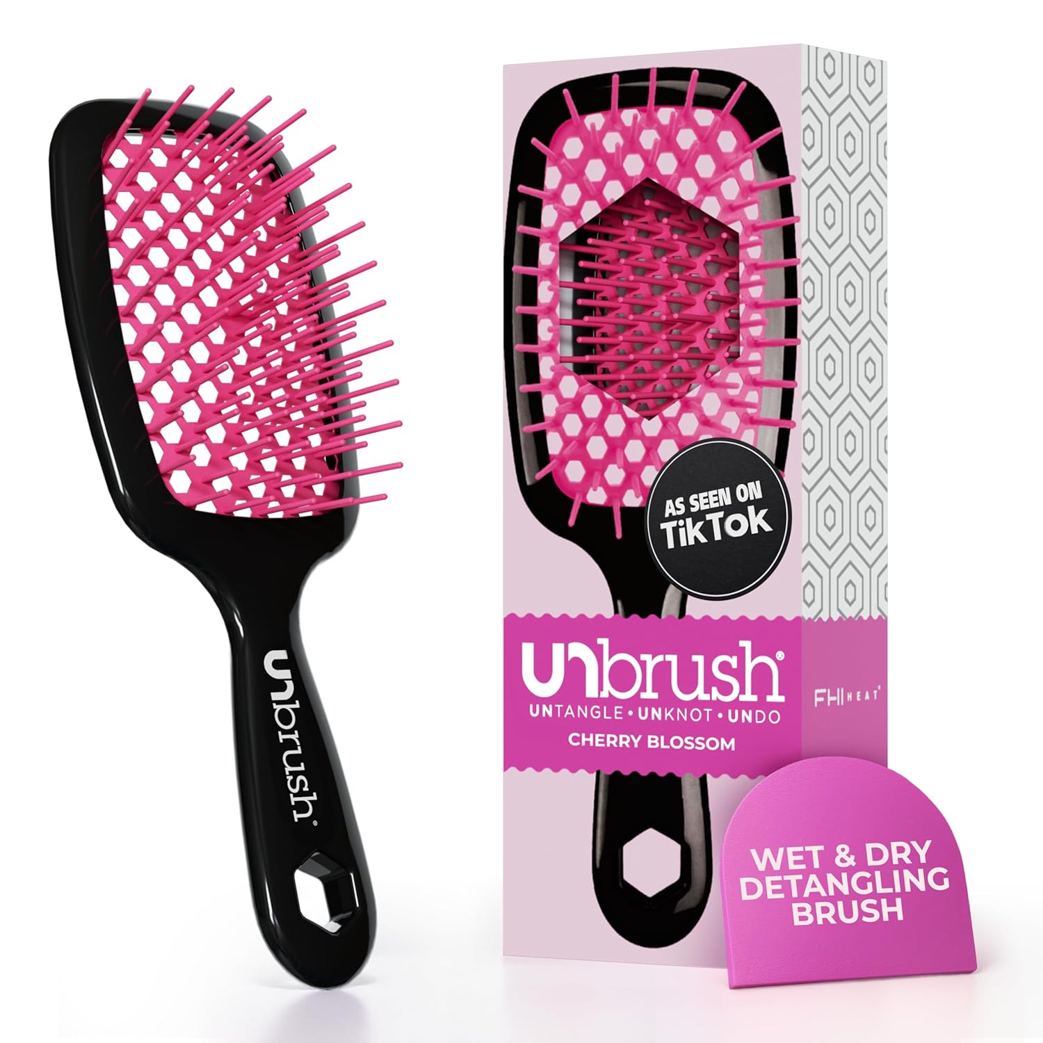FHI Heat UNbrush Detangling Brush: Pain-Free Brushing for Wet/Dry Hair, DuoFlex Anti-Static Bristles, Lightweight Vented Handle