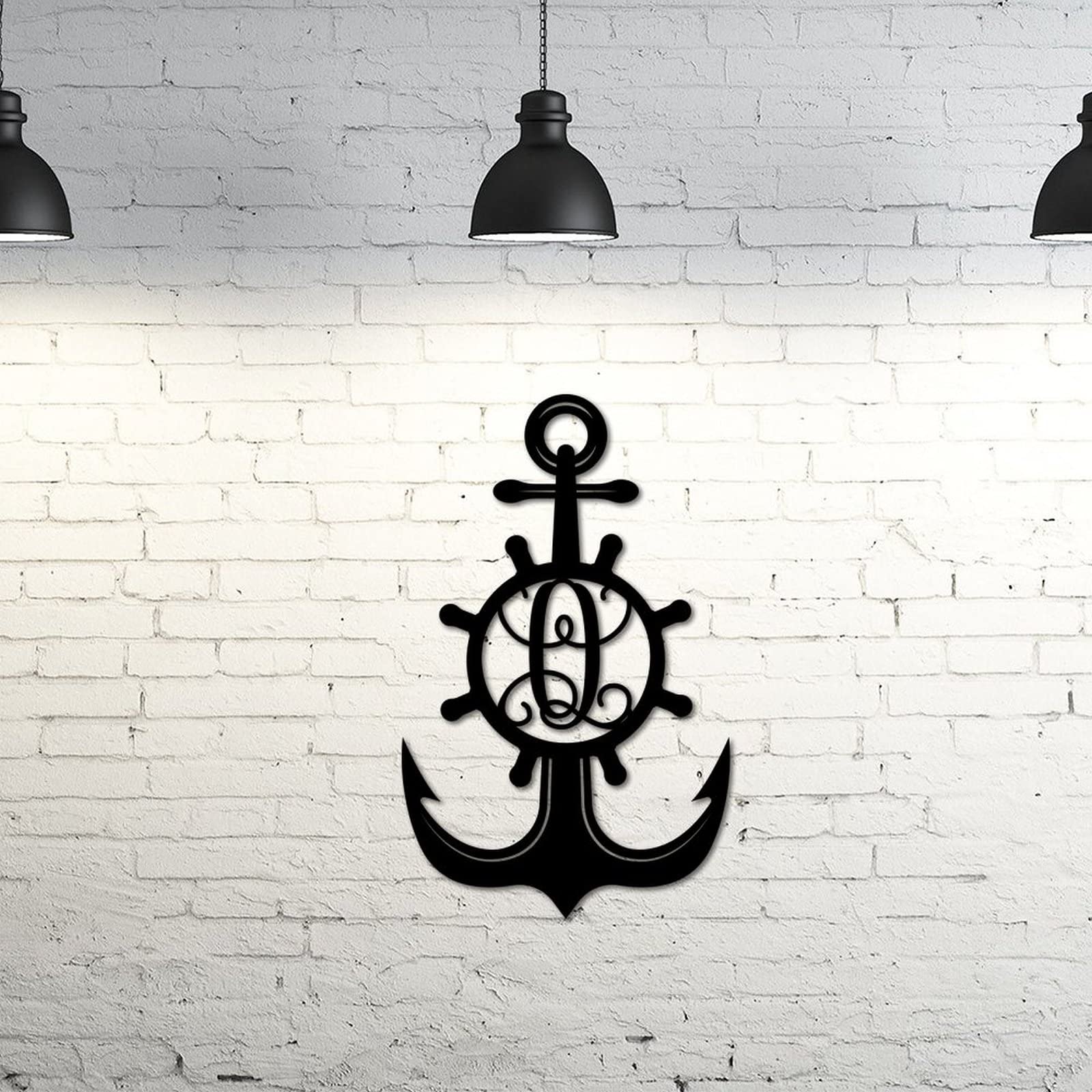 Ancre monogramme Q en métal 61 cm, déco murale marine chic