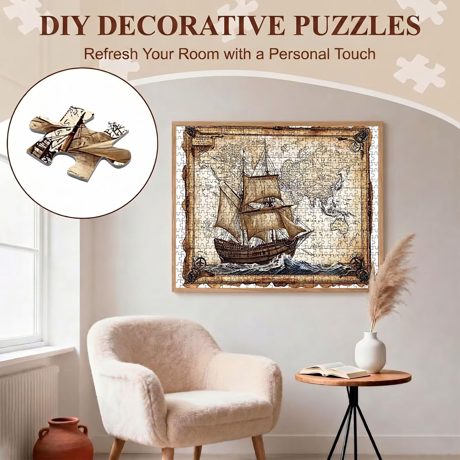 Retro Bote-2 Puzzle de 1500 Piezas, Juego de Mesa Familiar de Madera - Rompecabezas Adultos para Toda La Familia, Rompecabezas Educativo DIY y Antiestrés - con Mapa de Referencia, 87 x 57 cm f0-186