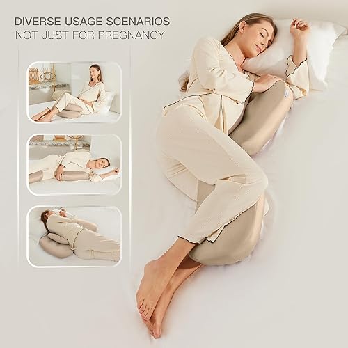 Miniatura 4 de Almohada de embarazo, almohada corporal ajustable, almohada refrescante de maternidad, funda lavable de Tencel Lyocell, almohada de viaje, almohada