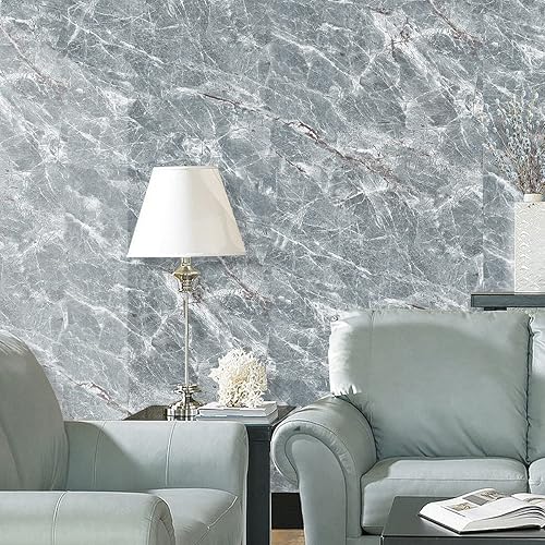 Miniatura 2 de Erfoni Papel tapiz de mármol azul brillante para despegar y pegar, 15.8 x 197 pulgadas, papel tapiz autoadhesivo de granito extraíble para encimeras
