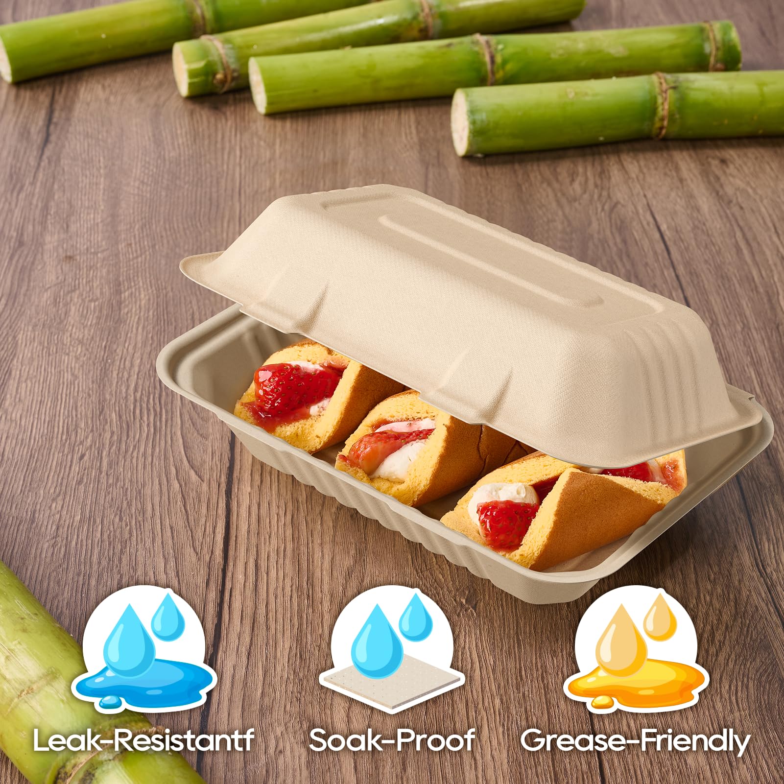Turbo Bee Natural Compostable Clamshell Containers Gallery Image